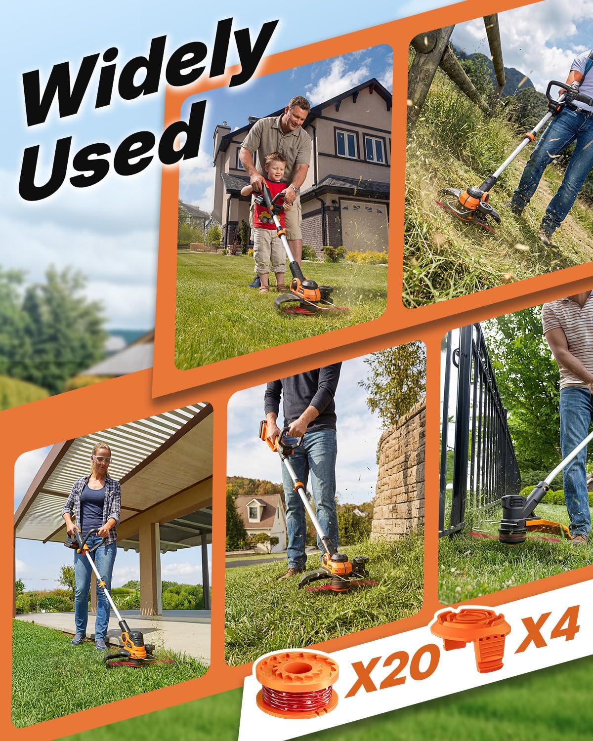 20 Pack (WA0010)Replacement Trimmer Line Spool Compatible with Worx Weed Eater, 0.065 inch Trimmer Line Refills for Worx Trimmer,Weed Wacker String Replacement Parts(16 Trimmer Spools,4 Trimmer Caps)