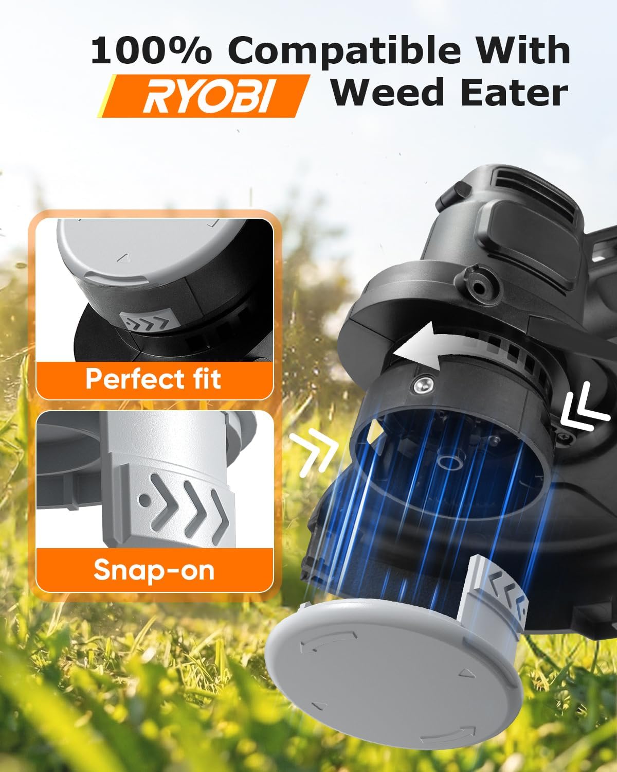 24 PCS Weed Wacker String and 4 Pack AC14HCA Replacement Spool Cap Compatible with Ryobi One Plus+ AC80RL3
