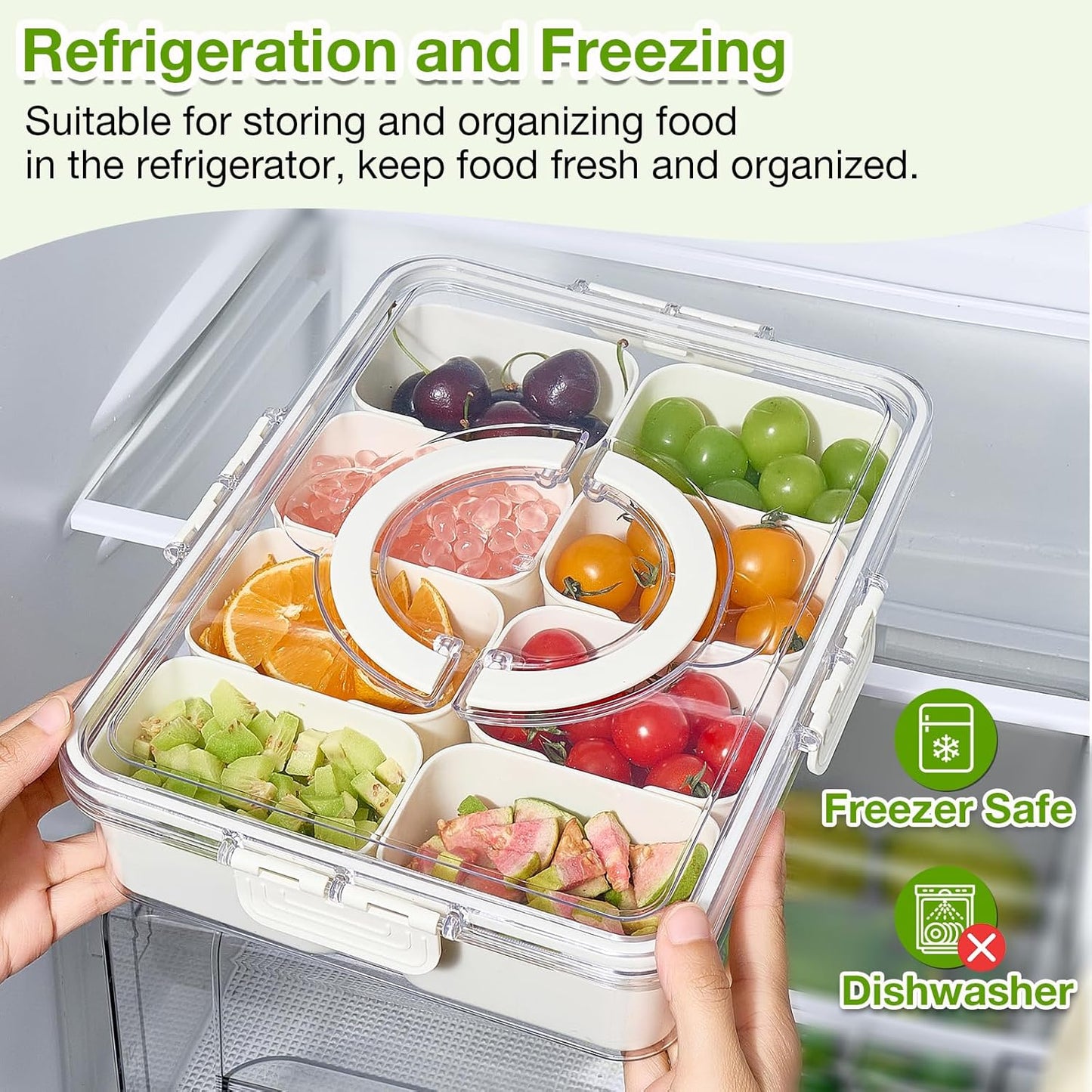 Snackle Box Container, 2 Pack Divided Serving Tray with Lid and Handle, Snack Box Charcuterie Container for Portable Snack Platters, Clear Organizer for Candy, Fruits, Travel, Party, Picnic
