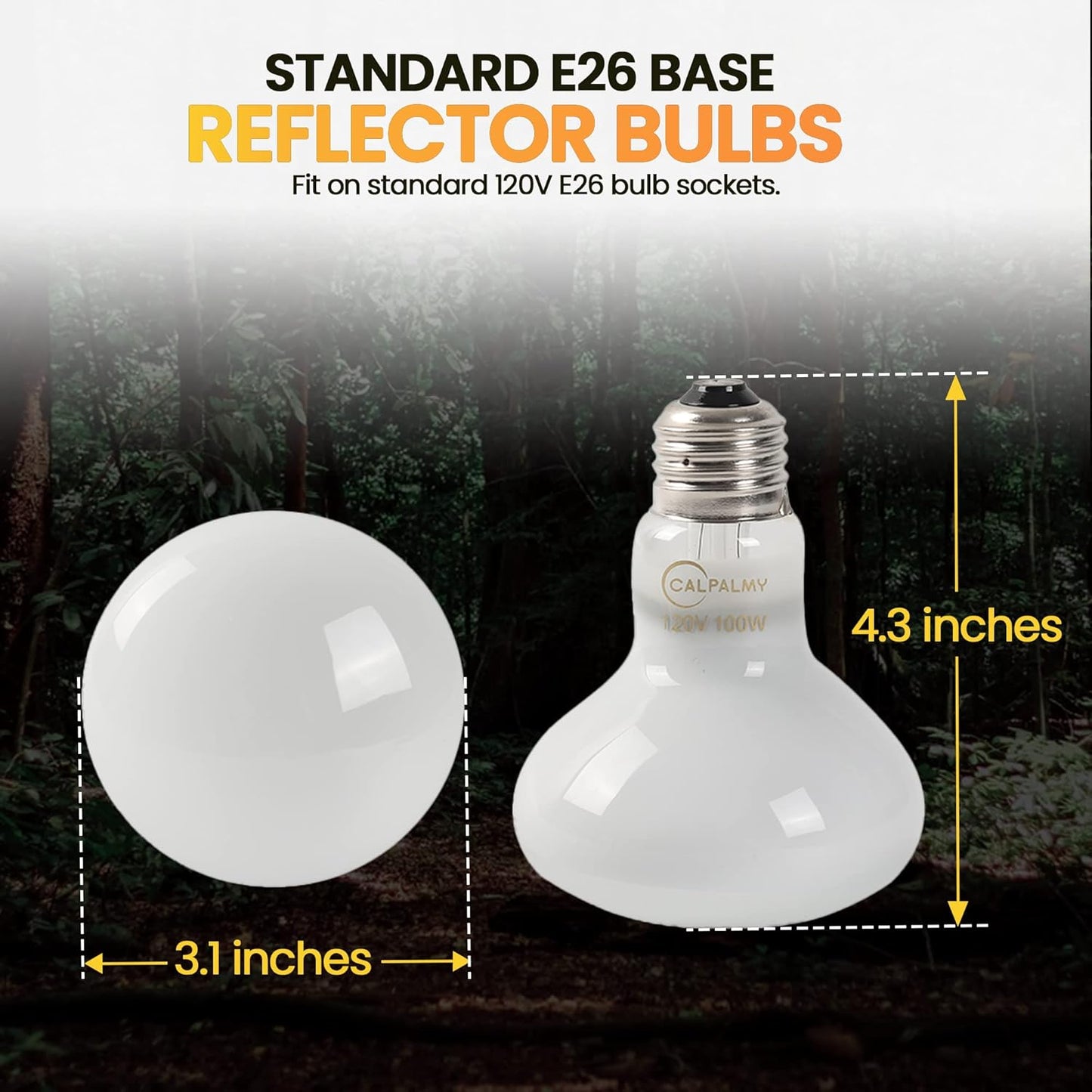 (4-Pack 100W Reptile Heat Lamp Bulbs - UVA Daylight Basking Light Bulbs for Reptiles, Turtles, Lizard, Bearded Dragon and Amphibians - 120V R80 Reflector Bulbs with E26 Screw Cap Base