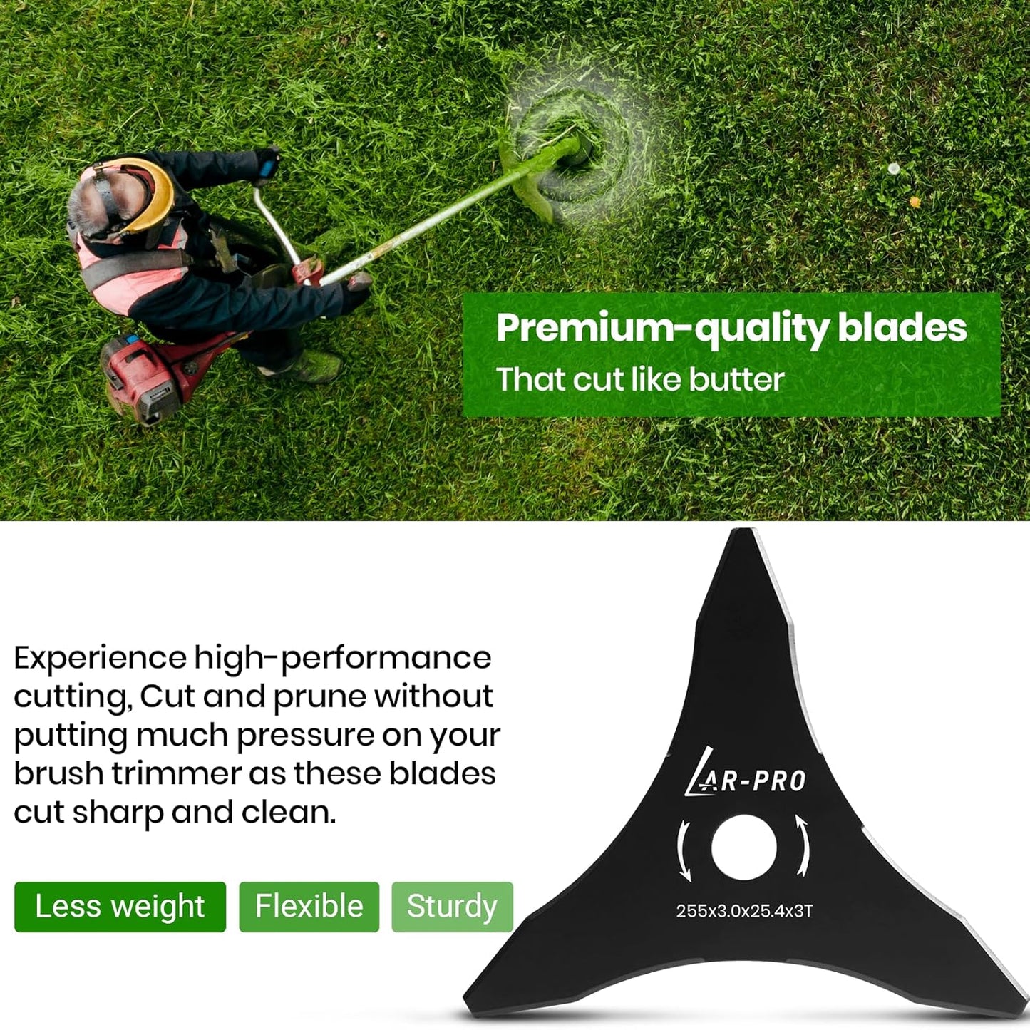 (2-Set) 10" x 3 Teeth Carbon Steel Brush Cutter Blades with Washers - 2 Blades and 2 Washers - Blades for 20mm or 25.4mm Arbor - Compatible with Husqvarna, Stihl, Ego, and More