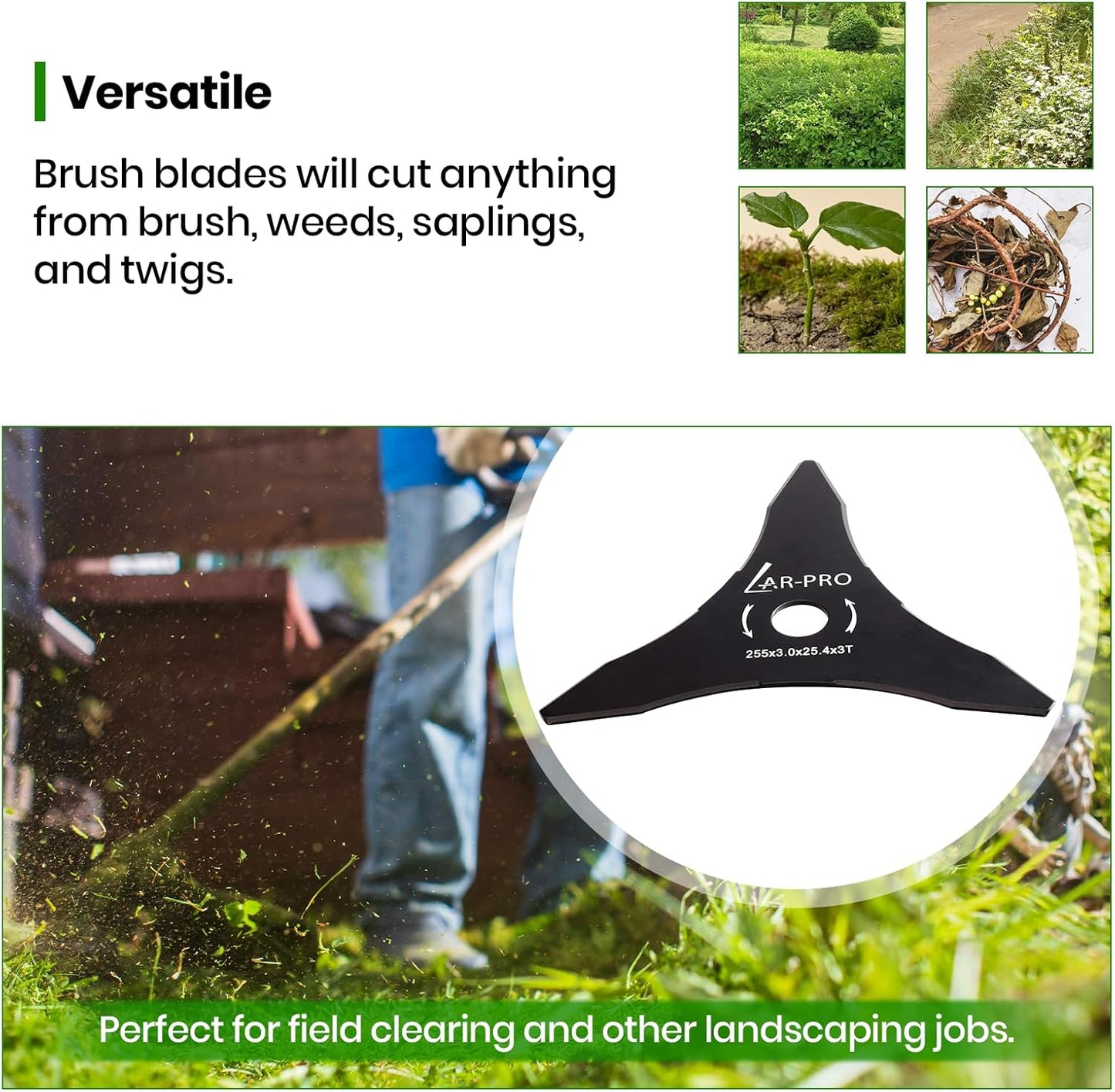 (2-Set) 10" x 3 Teeth Carbon Steel Brush Cutter Blades with Washers - 2 Blades and 2 Washers - Blades for 20mm or 25.4mm Arbor - Compatible with Husqvarna, Stihl, Ego, and More