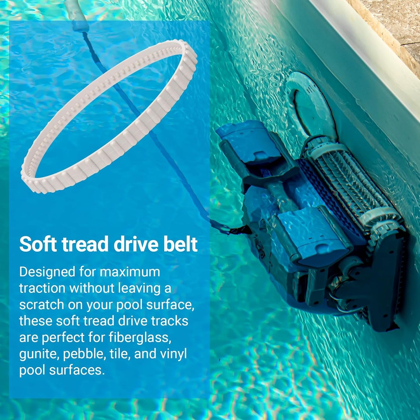 (2 Pack)  RCX23002 Replacement Soft Tread Drive Belt - Premium, Heavy-Duty Rubber Pool Cleaner Parts | Compatible with Aquavac Tiger Shark (Plus and QC) and SharkVac Pool Cleaners