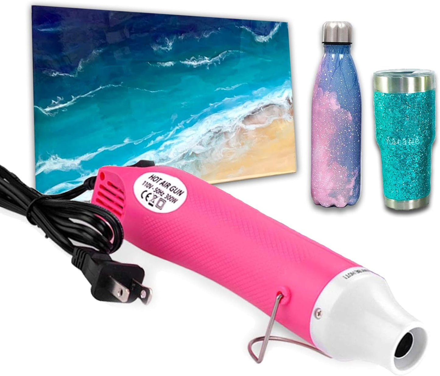 Pink Heat Gun for Crafts and (24-Pack) Hyper-Realistic White Wooden Eggs for Painting