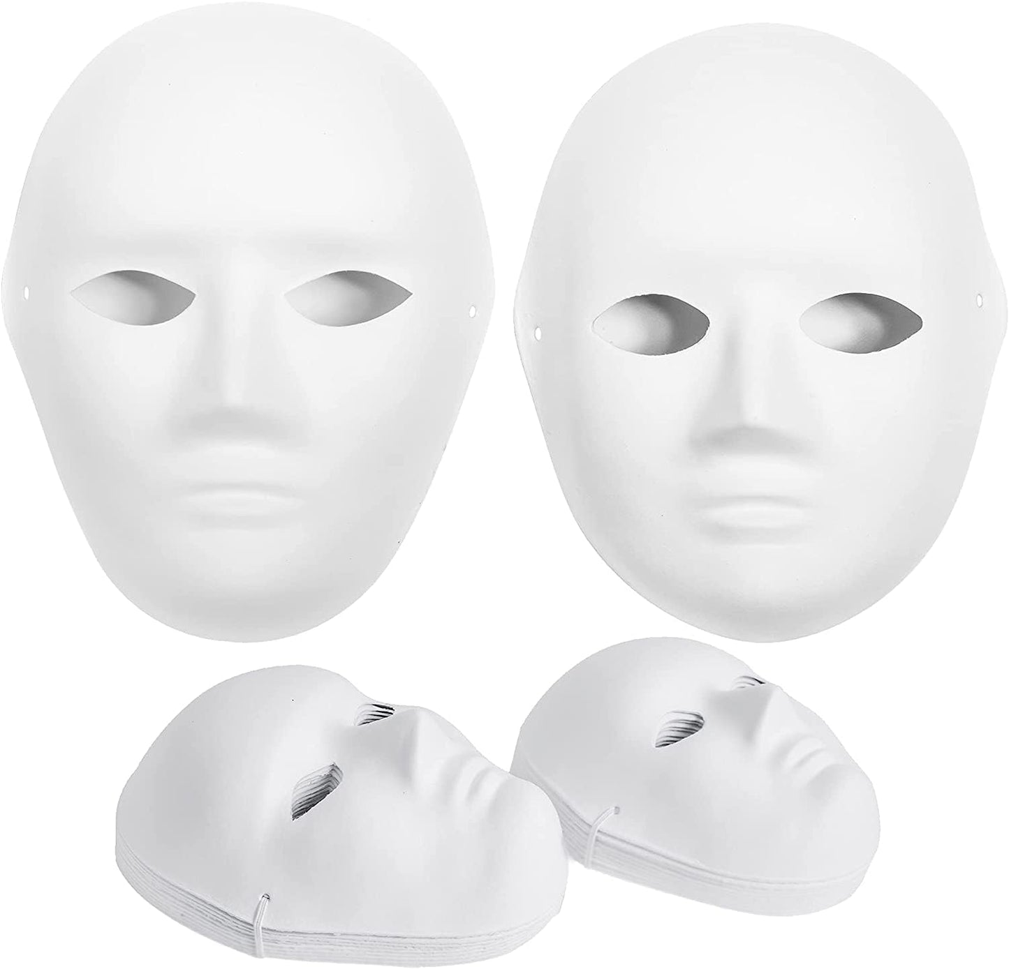 14-Pack Paper Mache Masks (2 Sizes) & 16-Pack Cat Mask White Blank for Party, Cosplay, Artistic Projects, Theater, Halloween, Masquerade Parties, Classroom Art