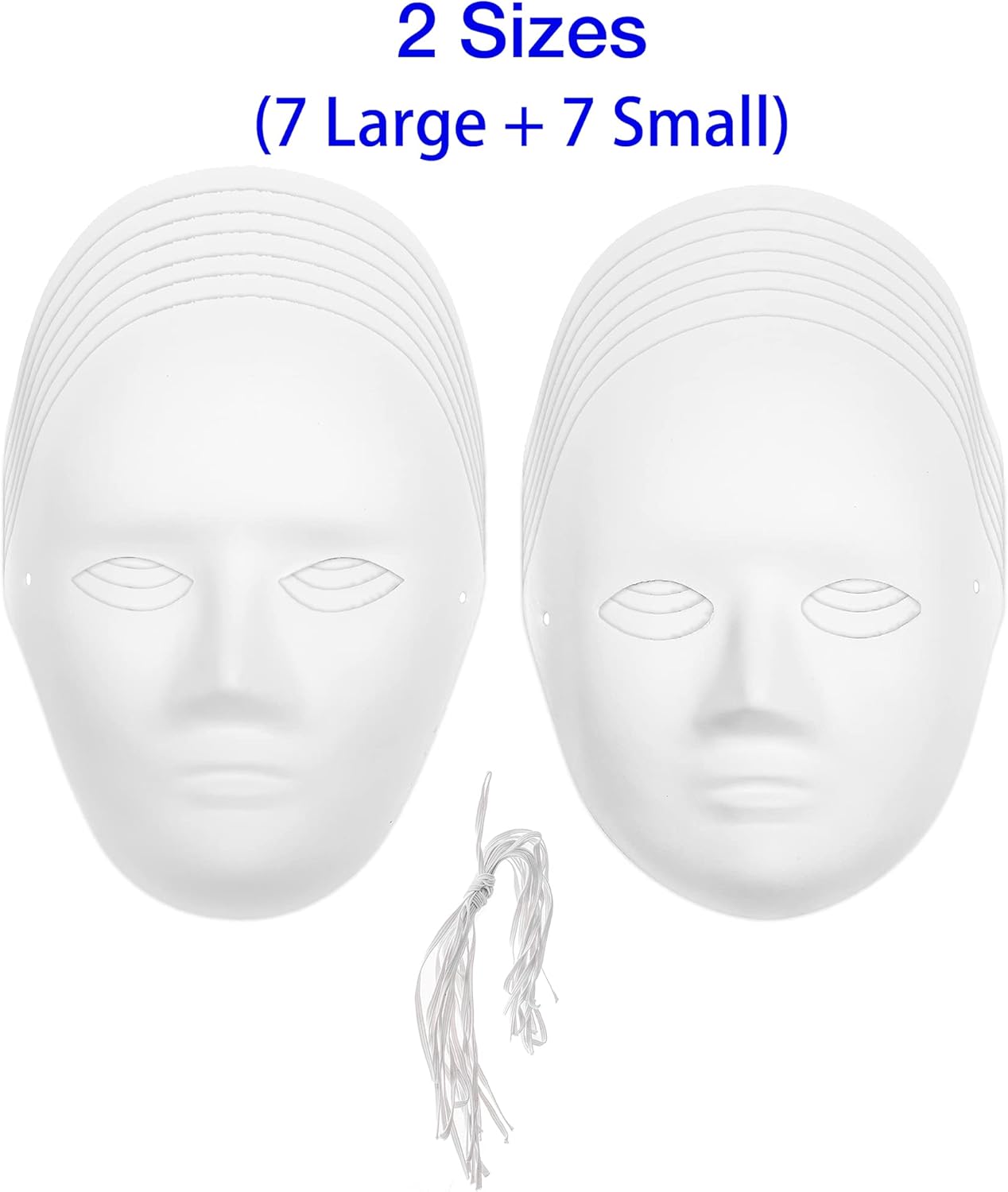14-Pack Paper Mache Masks (2 Sizes) & 16-Pack Cat Mask White Blank for Party, Cosplay, Artistic Projects, Theater, Halloween, Masquerade Parties, Classroom Art