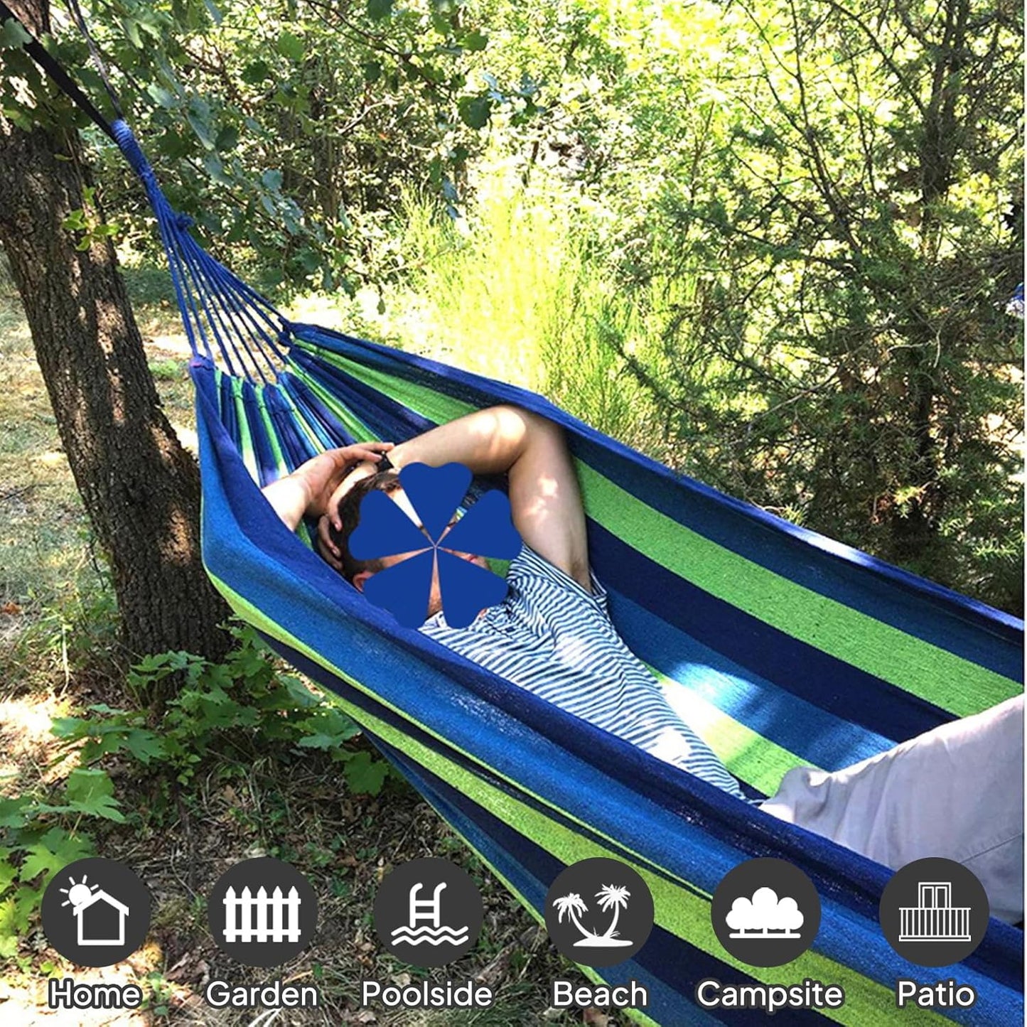 Cotton Hammock Portable Camping Hammocks for Hanging Sturdy Garden Comfortable Fabric Hammock with Tree Straps Up to 660lbs with Travel Bag for Camping Outdoor/Indoor Patio Backyard