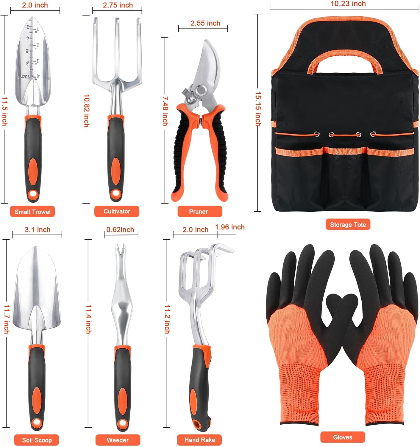 Garden Tools Set, 8 Piece Gardening Tools Set with Non Slip Ergonomic Handle+ Trimmer Shoulder Strap for Weed, Adjustable Shoulder Straps Pads