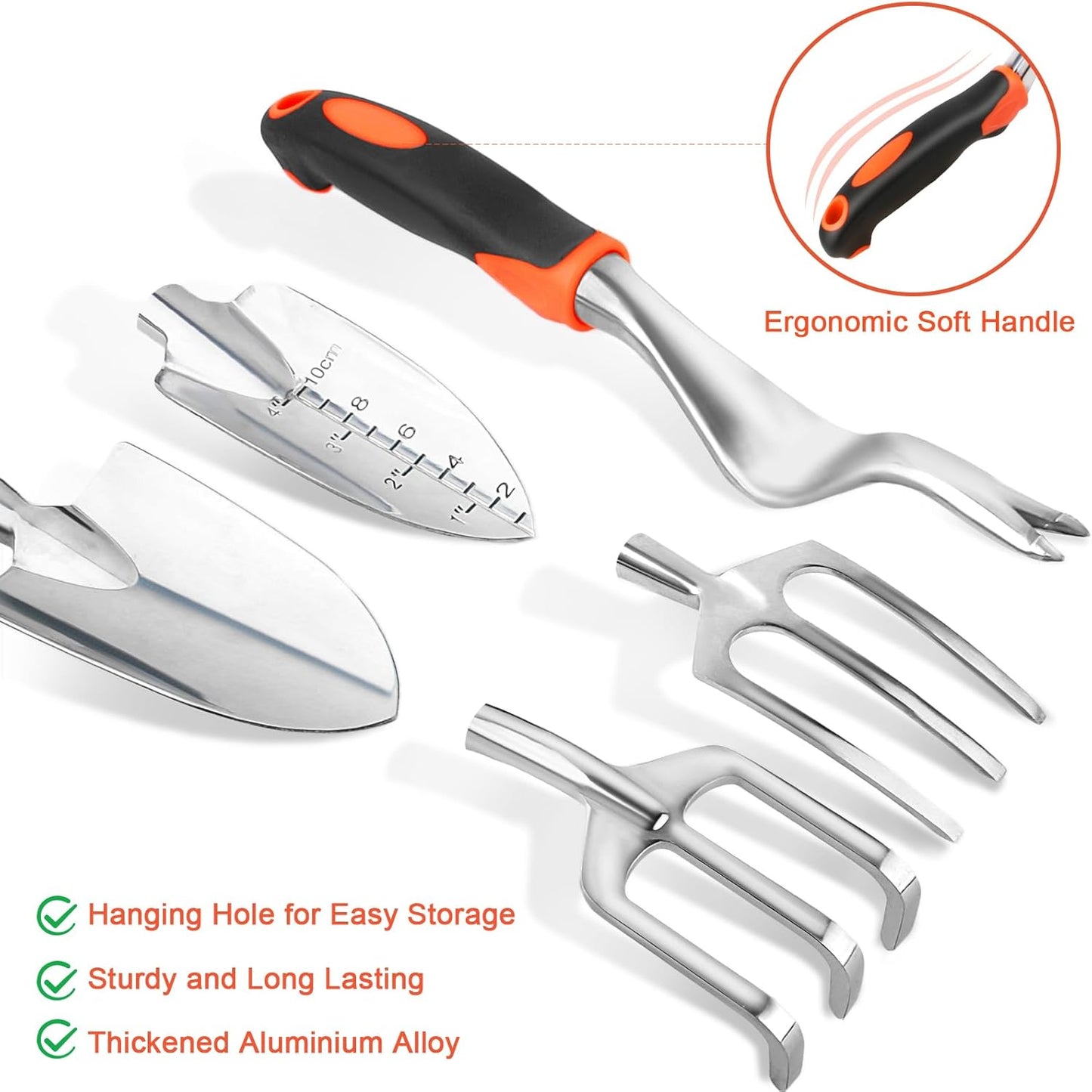 Garden Tools Set, 8 Piece Gardening Tools Set with Non Slip Ergonomic Handle+ Trimmer Shoulder Strap for Weed, Adjustable Shoulder Straps Pads