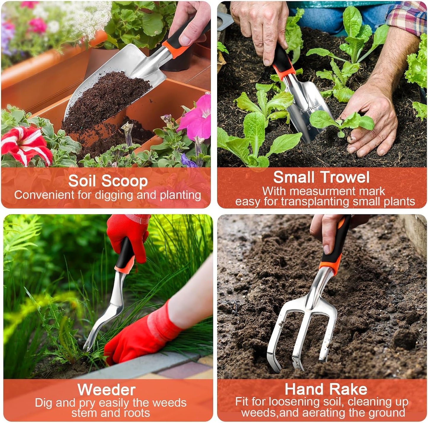 Garden Tools Set, 8 Piece Gardening Tools Set with Non Slip Ergonomic Handle+ Trimmer Shoulder Strap for Weed, Adjustable Shoulder Straps Pads