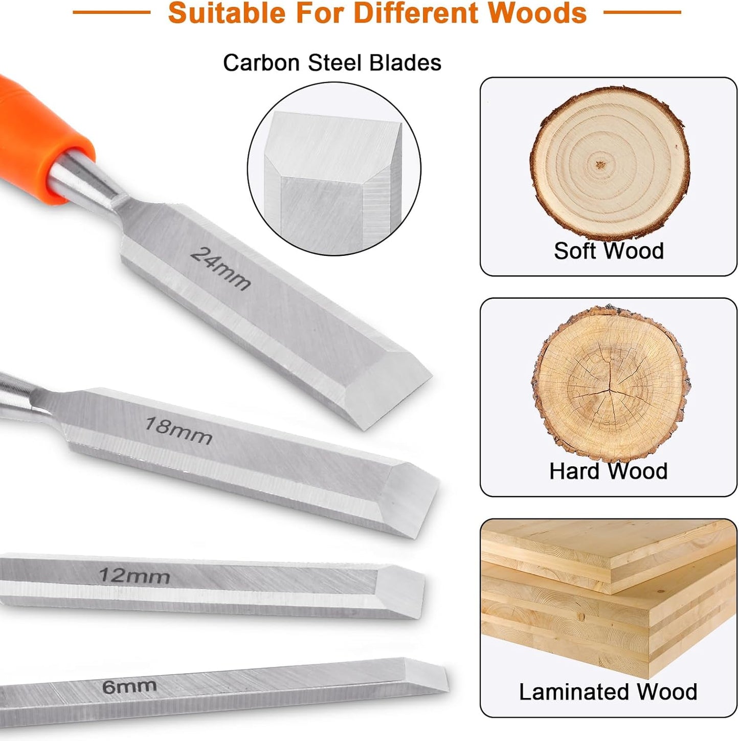 4 Piece Wood Chisel Sets Woodworking Tools Set, Wood Chisels for Woodworking + Silicone Soda Can Cover Lids, Pop Can Covers