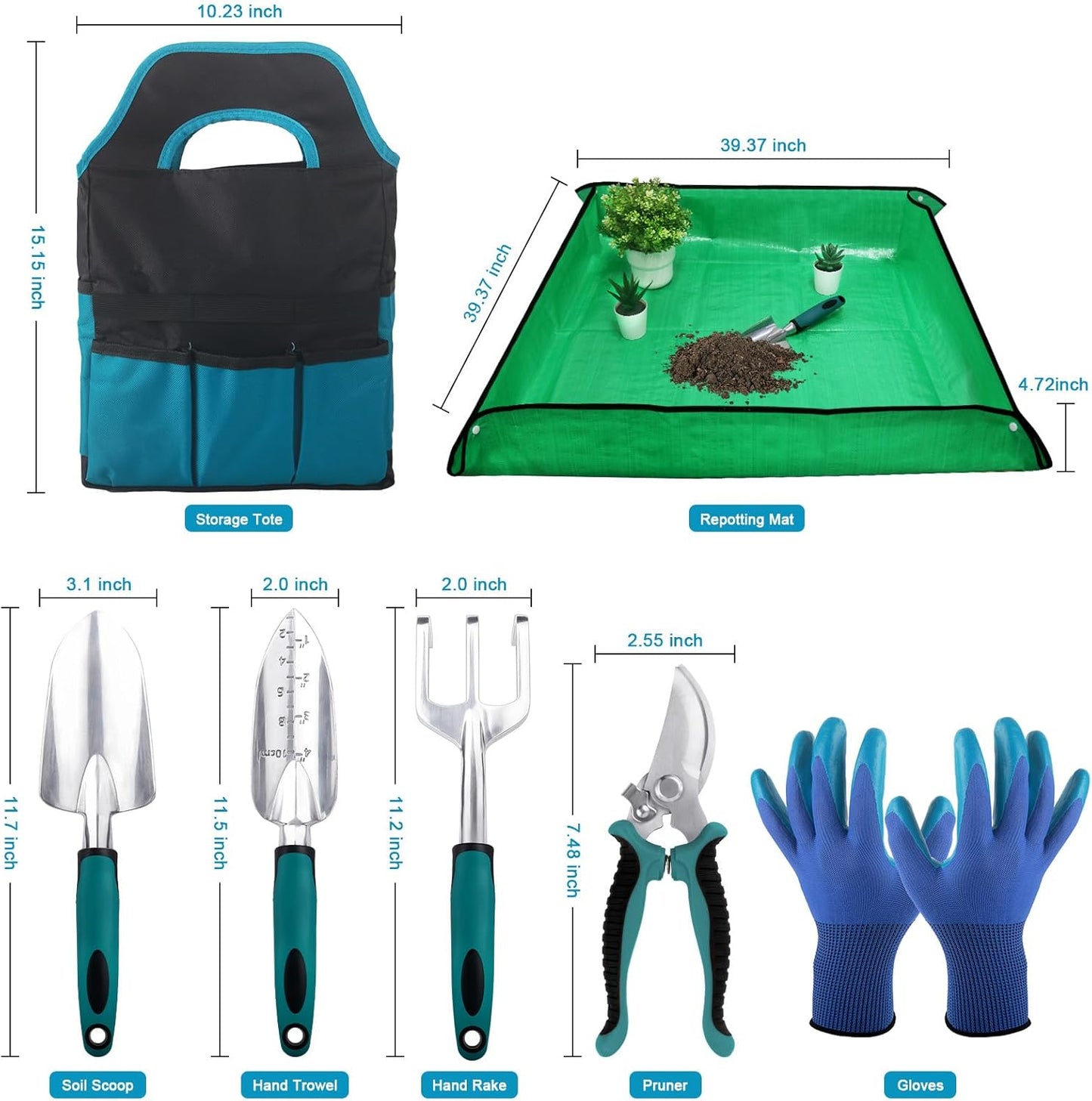 Hand Rake Garden Tool, Heavy Duty Hand Cultivators for Gardening + Garden Tools Sets, Gardening Tool Set with 39.3 in Repotting Mat