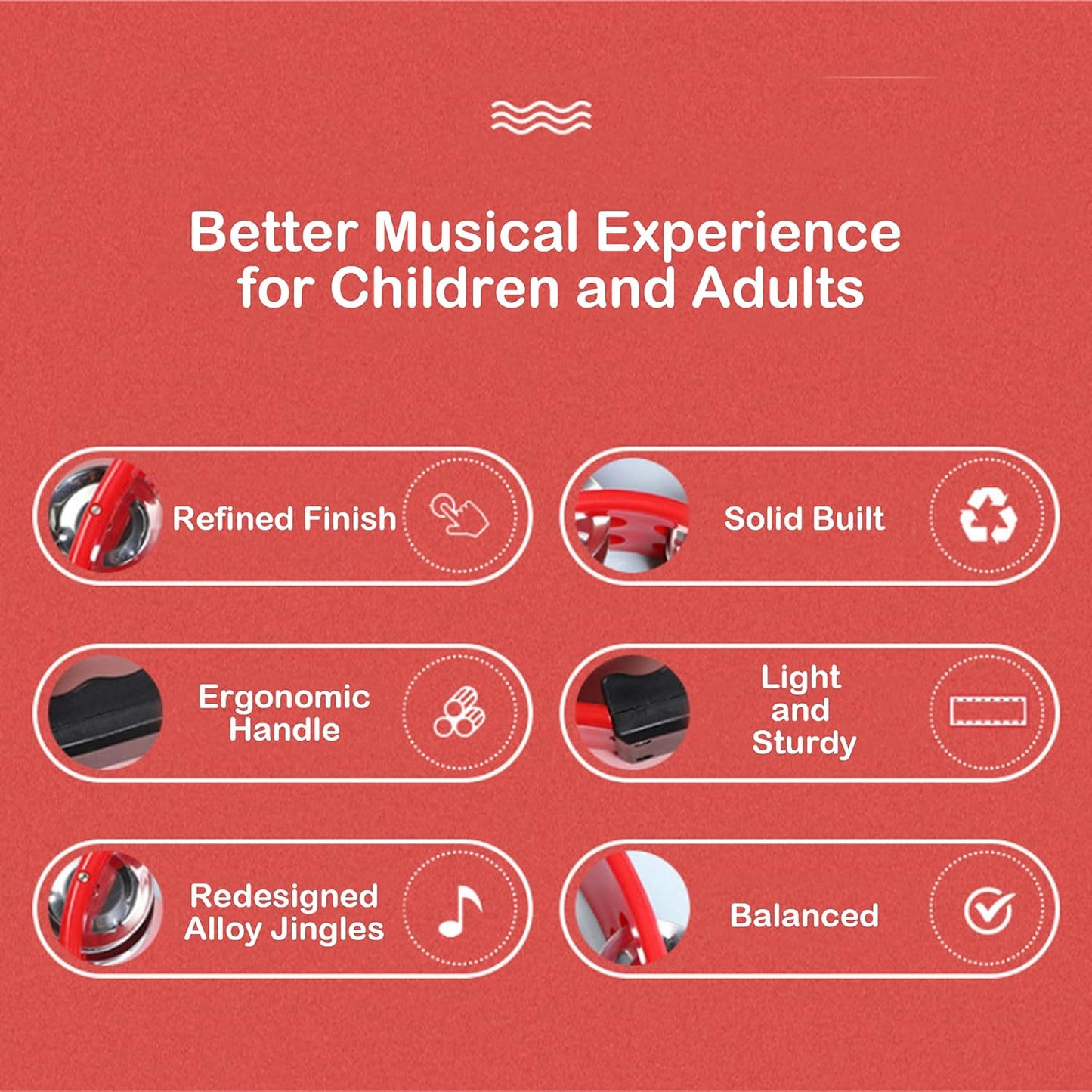 Double Row Tambourine, Half-Moon Musical Tambourine Hand Held for Kids, Adults, Party, KTV 4 colors (9 inch, Pack of 4)