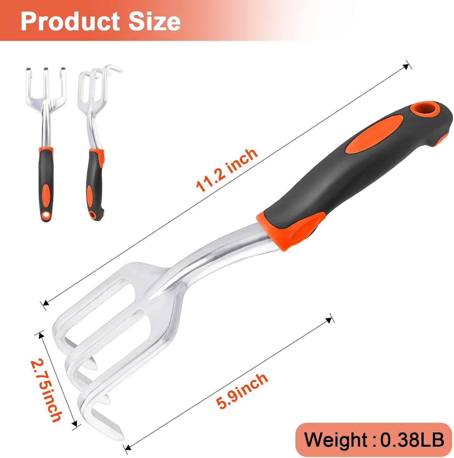 Hand Rake Garden Tool, Heavy Duty Hand Cultivators for Gardening + Garden Tools Set, 8 Piece Gardening Tools Set