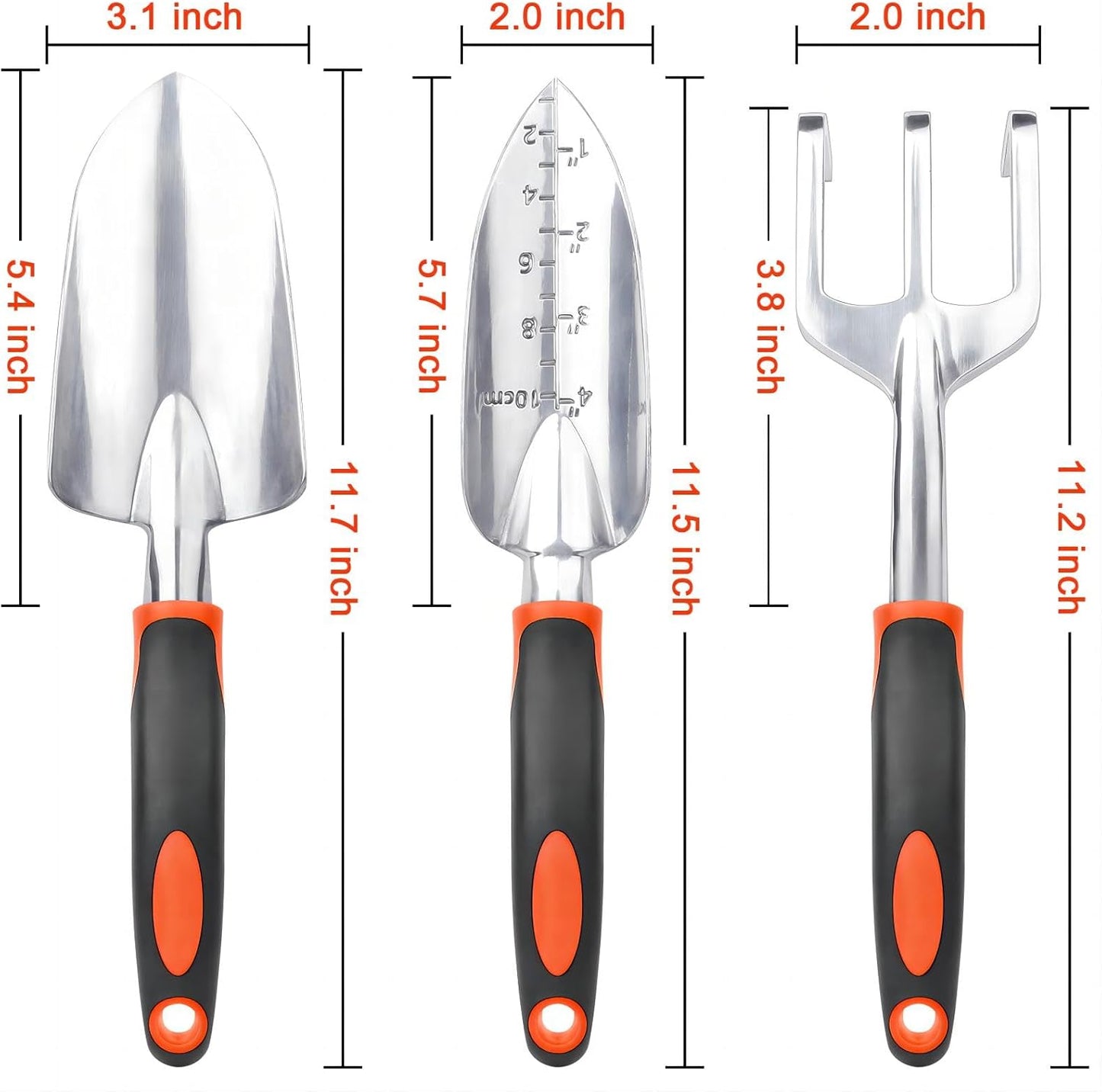 Garden Tools Set, 3 Pack Heavy Duty Gardening Tools Set Include Garden Shovel + Hand Rake Garden Tool, Heavy Duty Hand Cultivators for Gardening