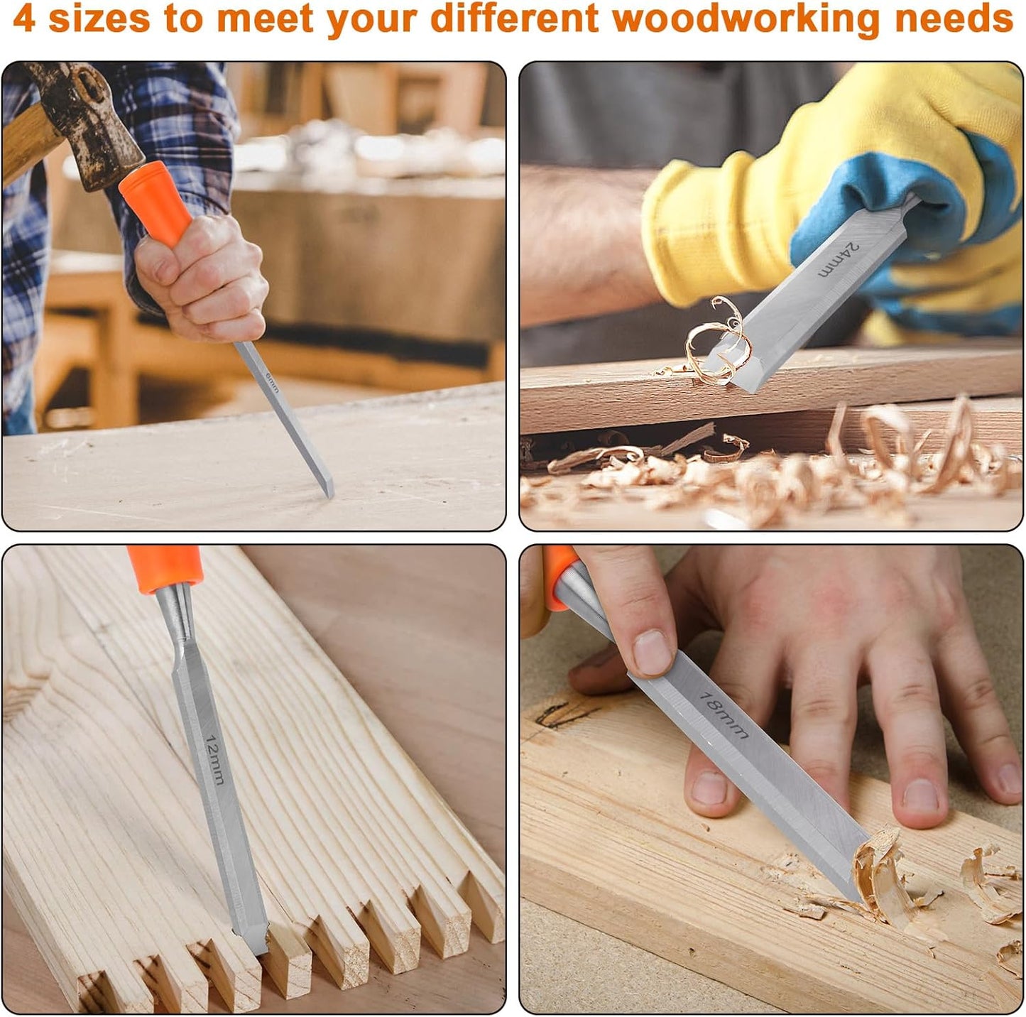 4 Piece Wood Chisel Sets Woodworking Tools Set, Wood Chisels + Garden Tools Set, 3 Pack Heavy Duty Gardening Tools Set Include Garden Shovel,
