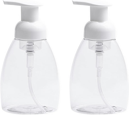 2-Pack Foaming Soap Dispenser Pump Bottles,Foam Hand Soap Dispenser with Refillable Plastic Container for Shampoo for Bathroom & Kitchen-Clear,8 oz(250ml)