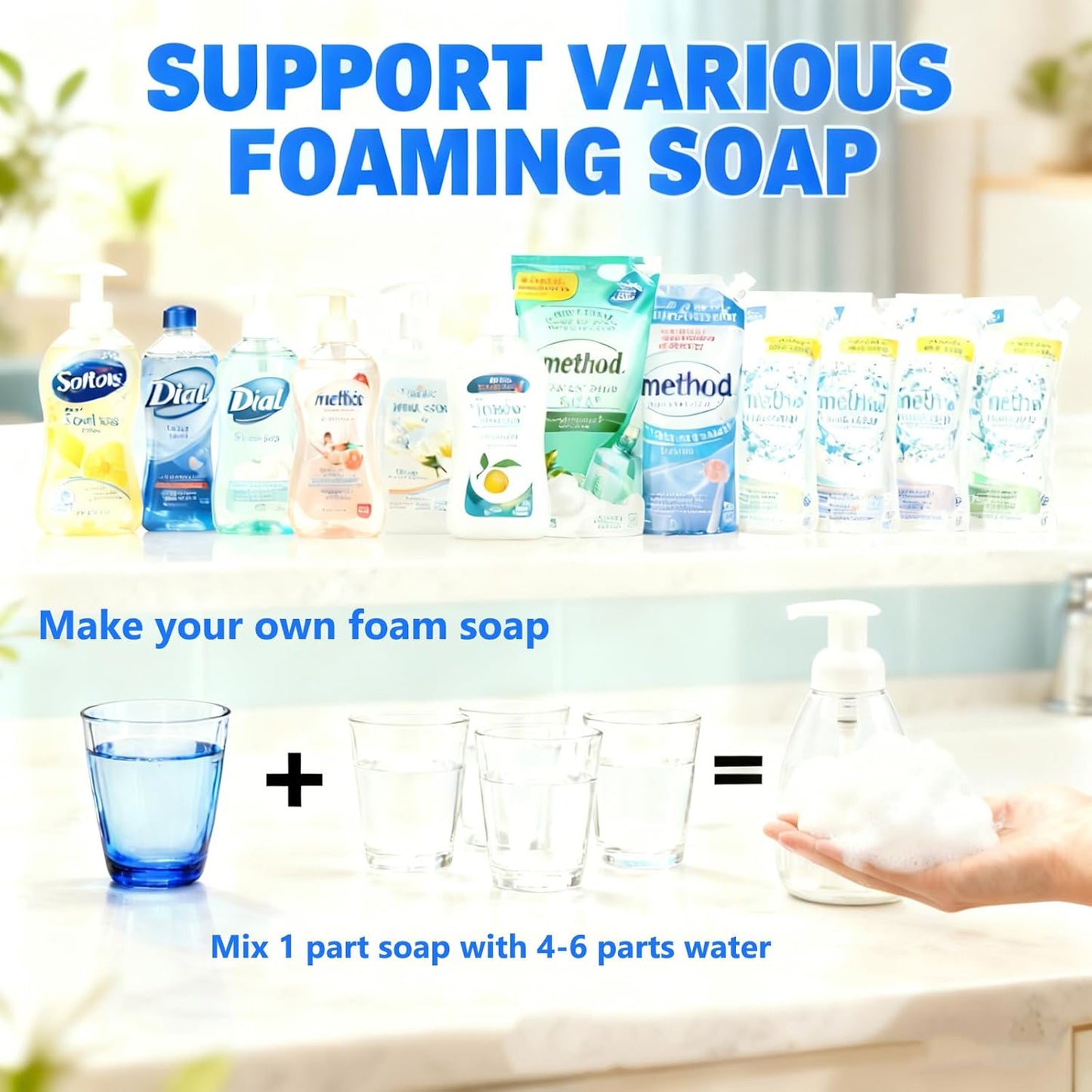 2-Pack Foaming Soap Dispenser Pump Bottles,Foam Hand Soap Dispenser with Refillable Plastic Container for Shampoo for Bathroom & Kitchen-Clear,8 oz(250ml)