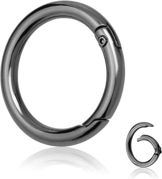 10Pack 1 Inch Metal Spring O Rings Clip Keychain, Round Carabiner Clips Keyrings Snap Hook Buckle, Purse Shoulder Bag Chain Rings Clip Replacement Paracord Keychain Lanyard Leather DIY Crafts (Black)