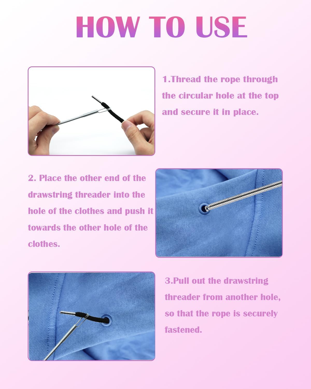Spring Drawstring Threader,4Pcs Flexible and Elastic Drawstring Threader Tool DIY Rope Threader Clip Hoodie String Replacement Drawstring Puller for Sweatpants,Shorts,Jackets,Coat
