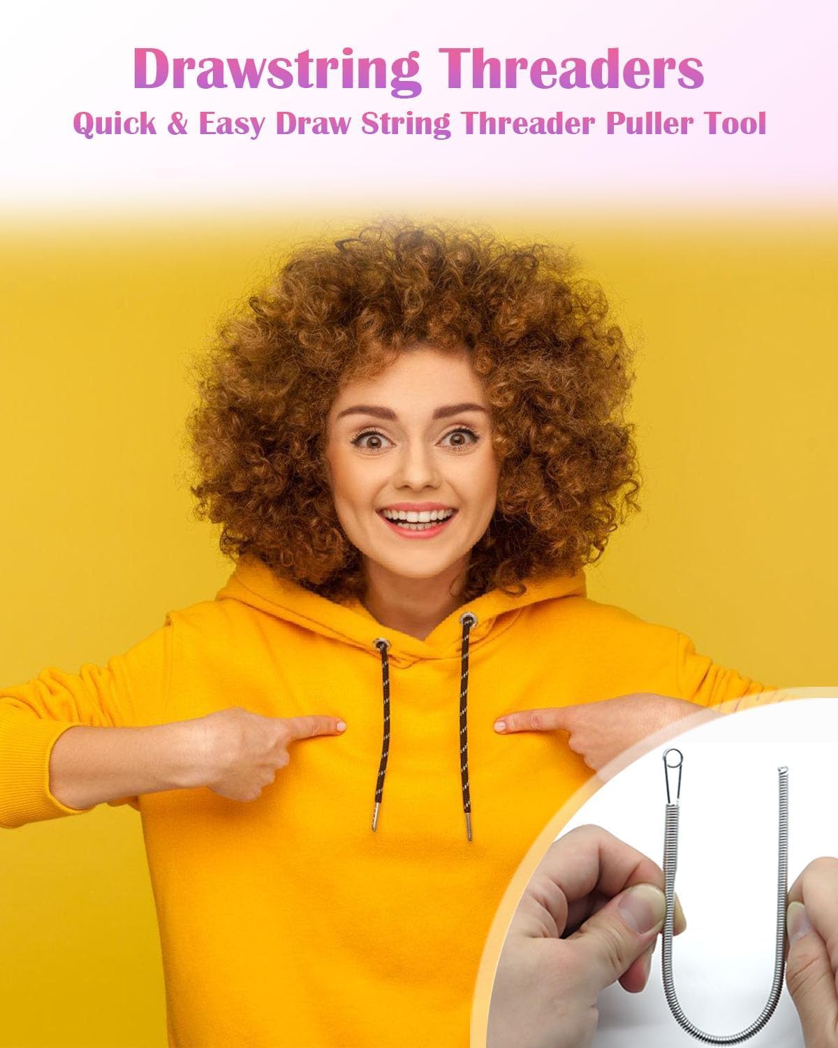 Spring Drawstring Threader,4Pcs Flexible and Elastic Drawstring Threader Tool DIY Rope Threader Clip Hoodie String Replacement Drawstring Puller for Sweatpants,Shorts,Jackets,Coat