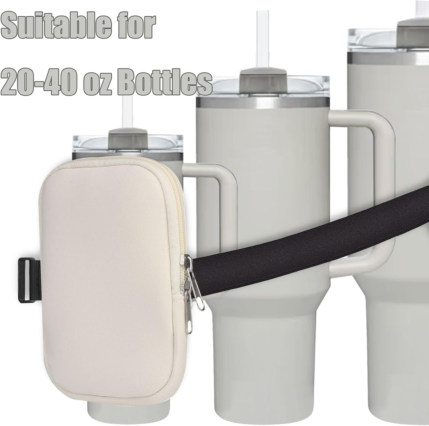 Water Bottle Pouch Compatible with Stanley Quencher Adventure Cup 20oz/30oz/40oz Stanley Fanny Pack Tumbler Pouch Gym Water Cup Bag with Strap for Phone,Cash,Card,Keys Stanley Accessories