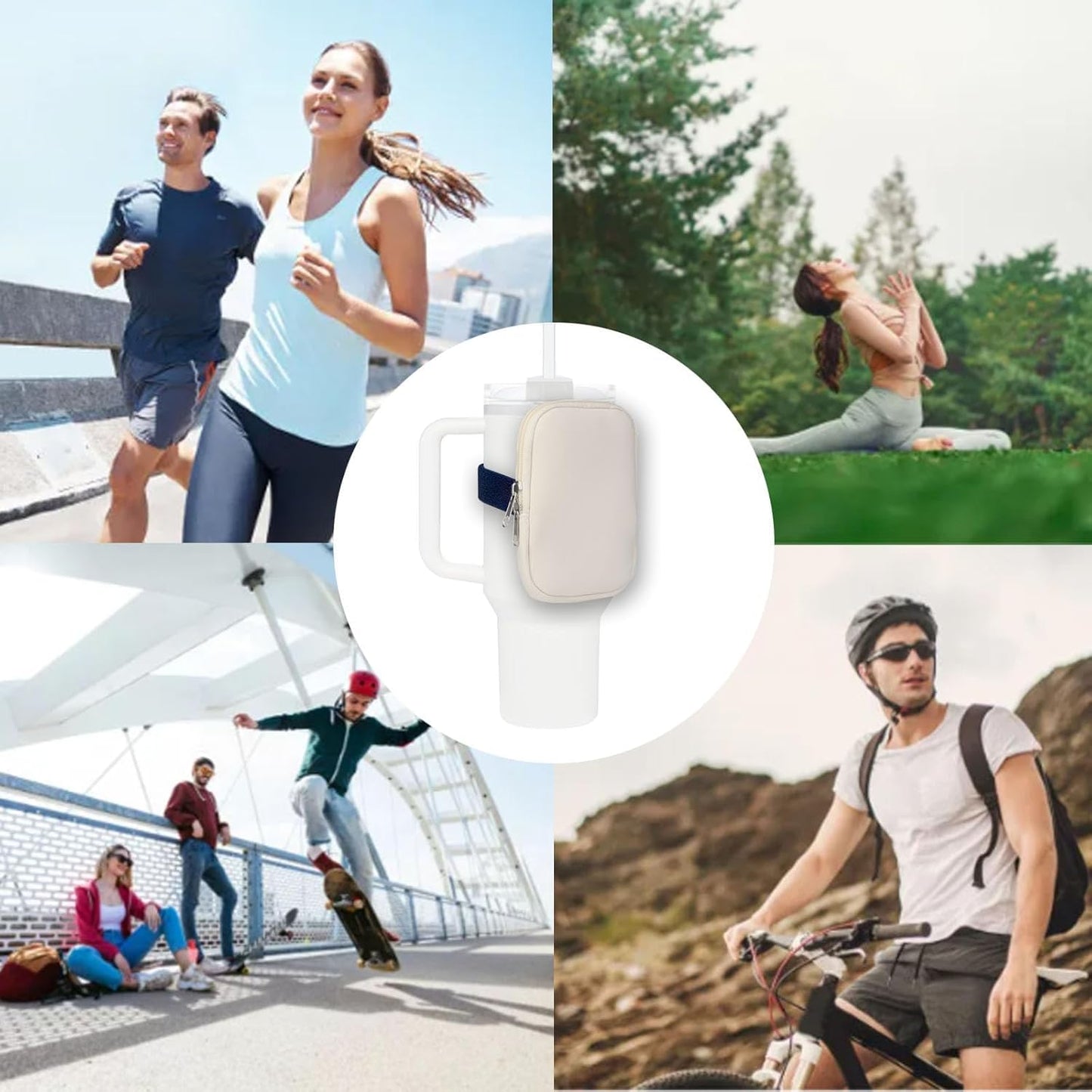 Water Bottle Pouch Compatible with Stanley Quencher Adventure Cup 20oz/30oz/40oz Stanley Fanny Pack Tumbler Pouch Gym Water Cup Bag with Strap for Phone,Cash,Card,Keys Stanley Accessories