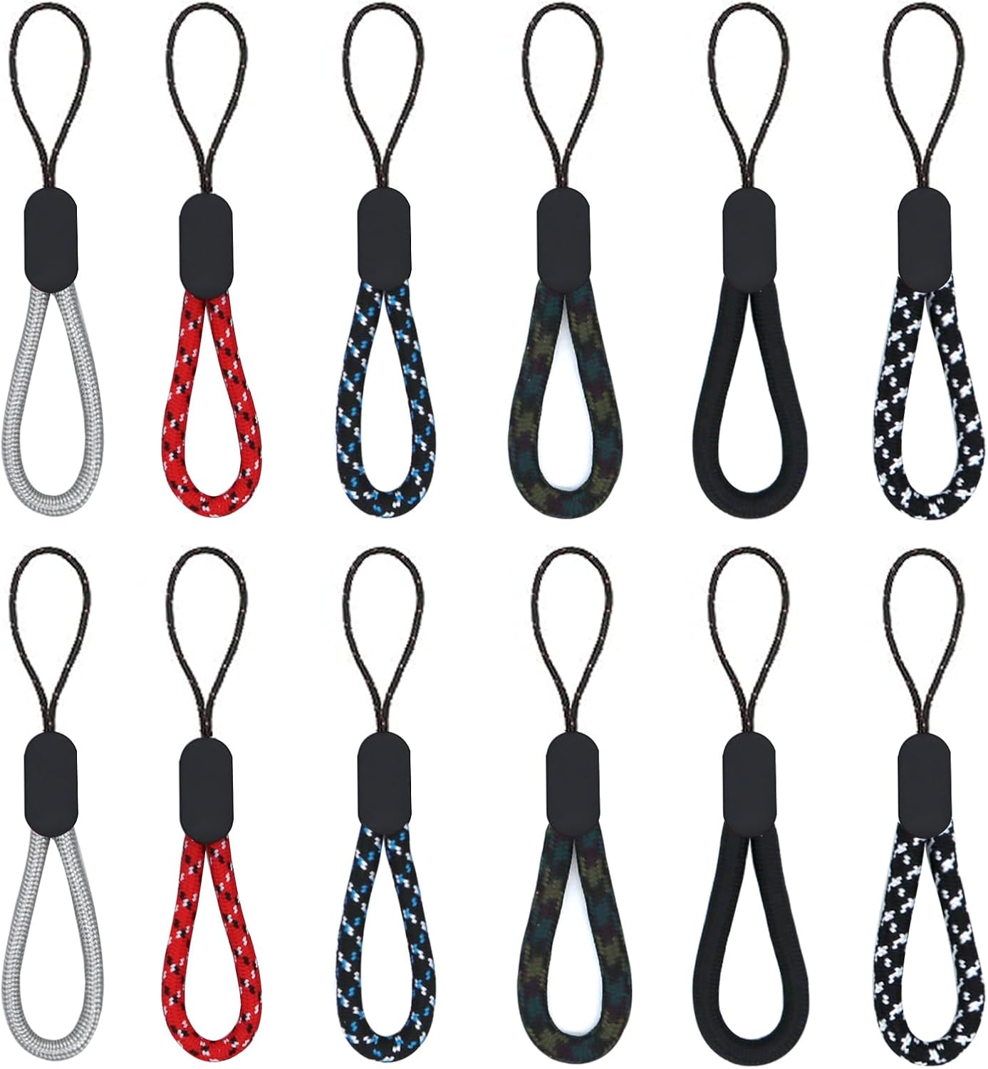 Finger Lanyard, 12 Pcs Short Wrist Lanyard 4.72in Nylon Hand Strap Keychain (6 Colors)