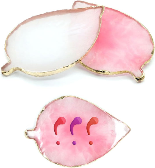 Resin Nail Art Palette,Leaf Design Nail Painting Polish Palette Color Mixing Makeup Tools Gel Polish Tray Cosmetic Mixing Tools Makeup Display Board(White&Pink)
