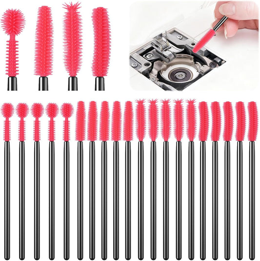 20Pcs Sewing Machine Cleaning Brushes,4 Different Type Reusable Silicone Long Handle Dense Bristles Cleaning Tools for Sewing Machine Internal and Spool Area Machine Parts/Crevice/Dust Clean