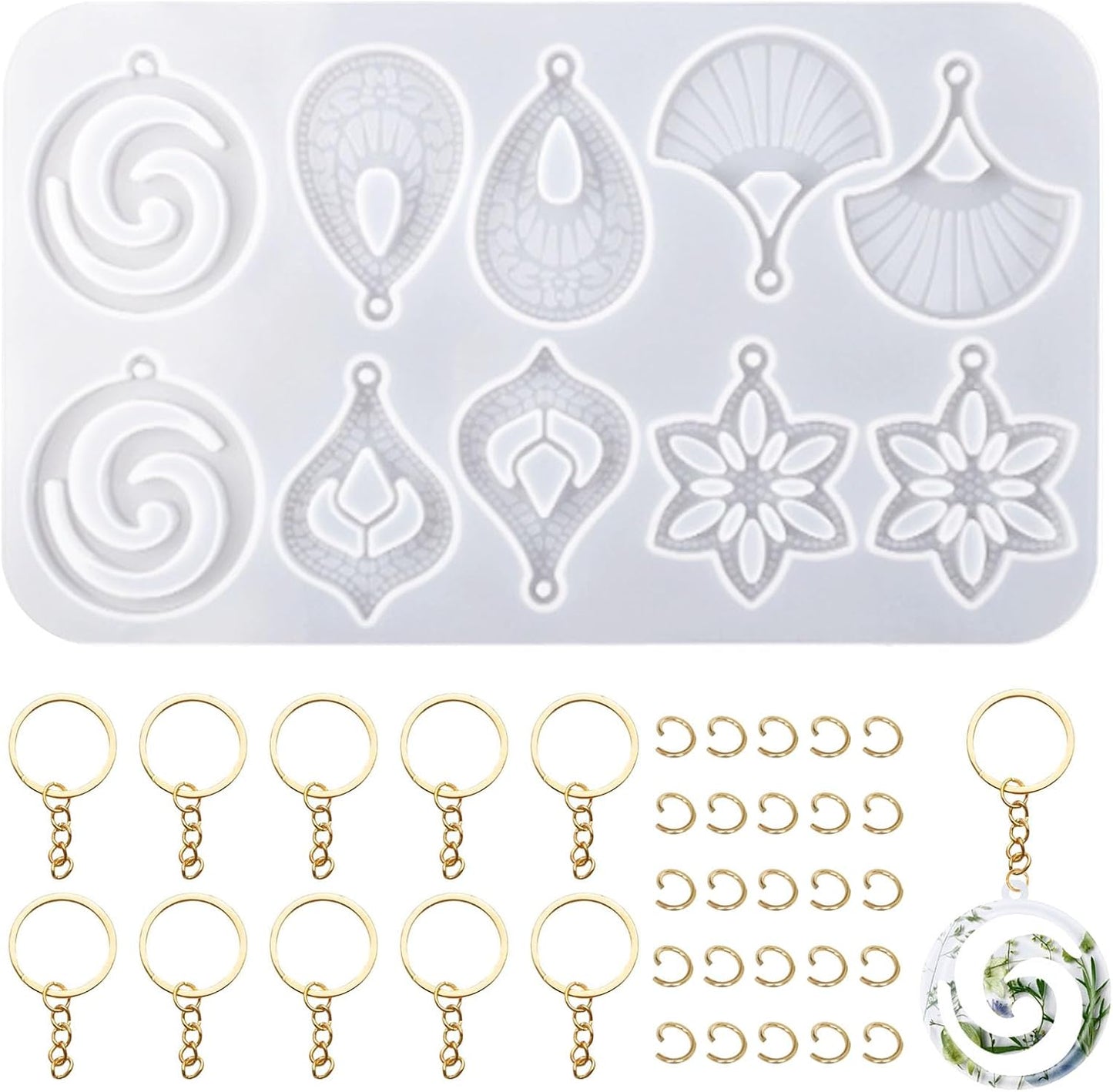 Leaf Resin Jewelry Molds,Silicone Epoxy Resin Earring Molds with Hole Water Droplets Keychain with Key Buckle Accessories Pendant Molds for Women Gift DIY Crafts