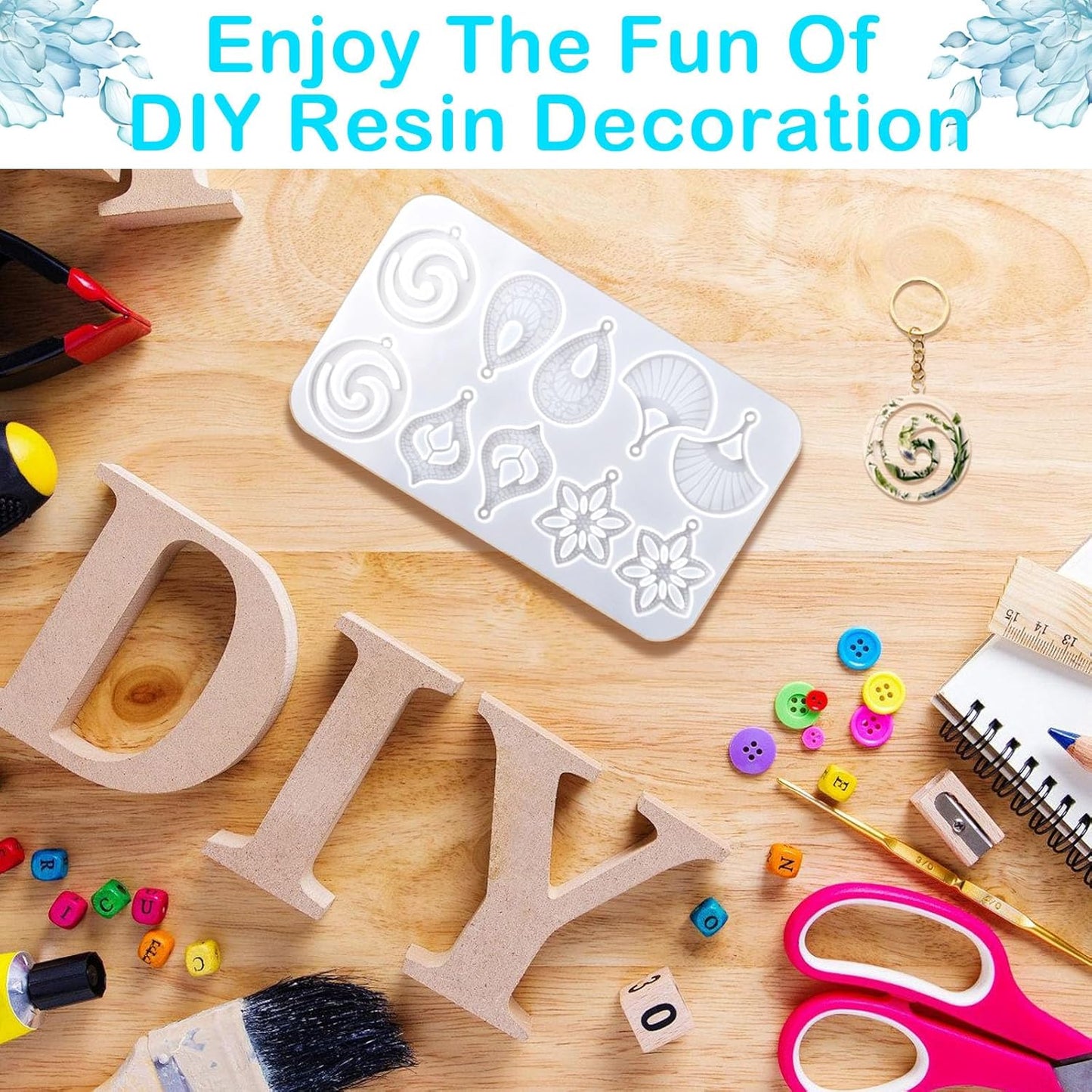 Leaf Resin Jewelry Molds,Silicone Epoxy Resin Earring Molds with Hole Water Droplets Keychain with Key Buckle Accessories Pendant Molds for Women Gift DIY Crafts