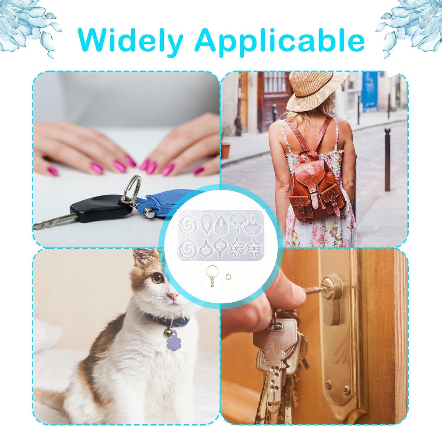 Leaf Resin Jewelry Molds,Silicone Epoxy Resin Earring Molds with Hole Water Droplets Keychain with Key Buckle Accessories Pendant Molds for Women Gift DIY Crafts