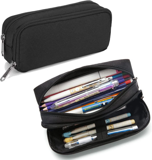 Della Gao Pencil Case Large Capacity Pencil Pouch Aesthetic Pencil Box for Office Stationery Organizer, Simple Sturdy Multifunctional Pencil Bag for Men - Black