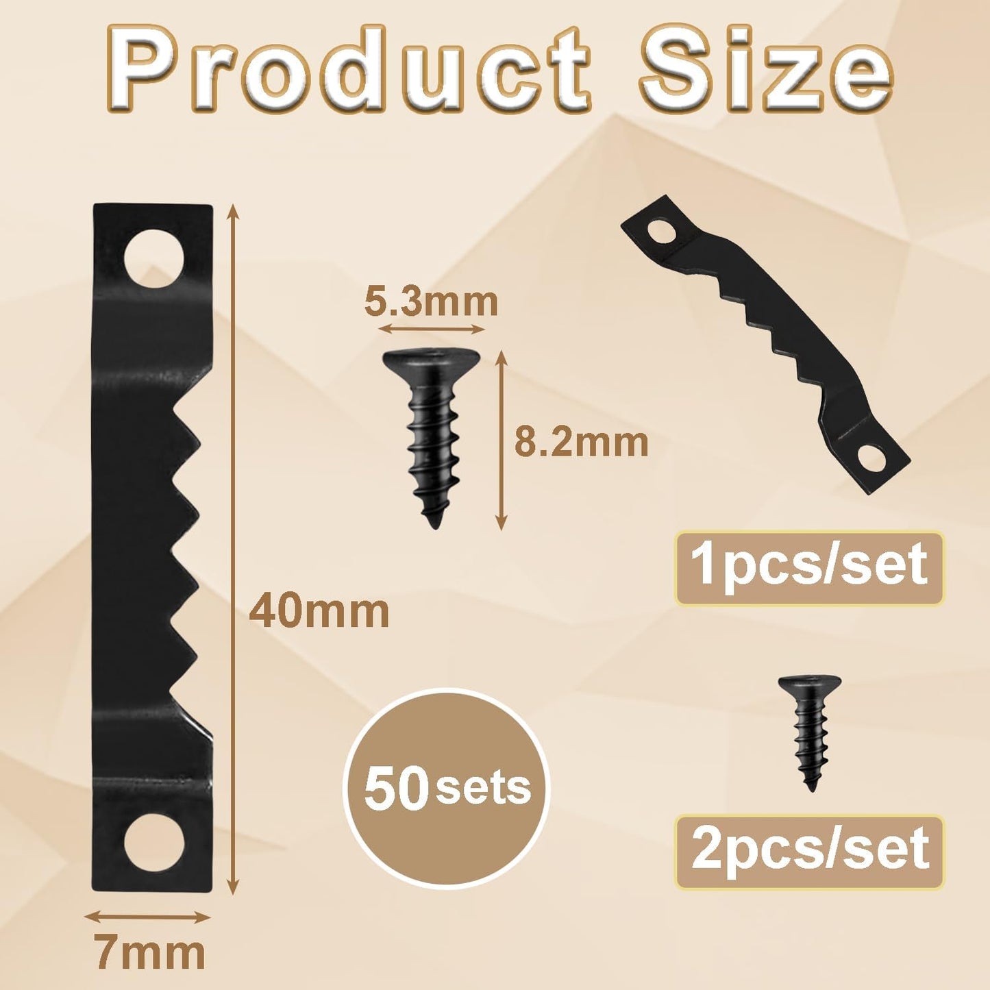 50 Sets Sawtooth Picture Hanger, Picture Frame Hangers with Screws for Photos Canvas Clock Wood Frame Hardware Metal Hook Hanging Artwork Home Decoration (Black)