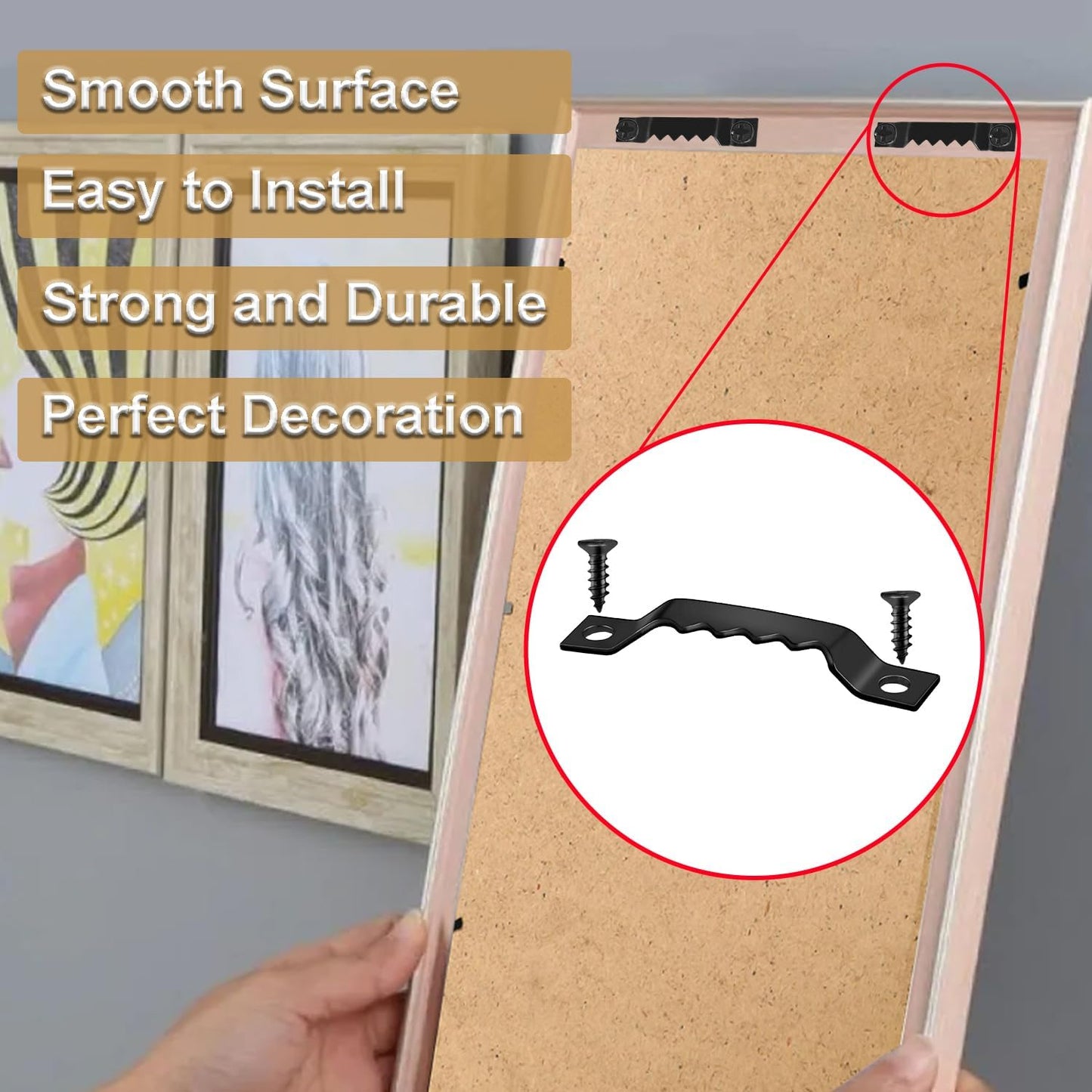 50 Sets Sawtooth Picture Hanger, Picture Frame Hangers with Screws for Photos Canvas Clock Wood Frame Hardware Metal Hook Hanging Artwork Home Decoration (Black)