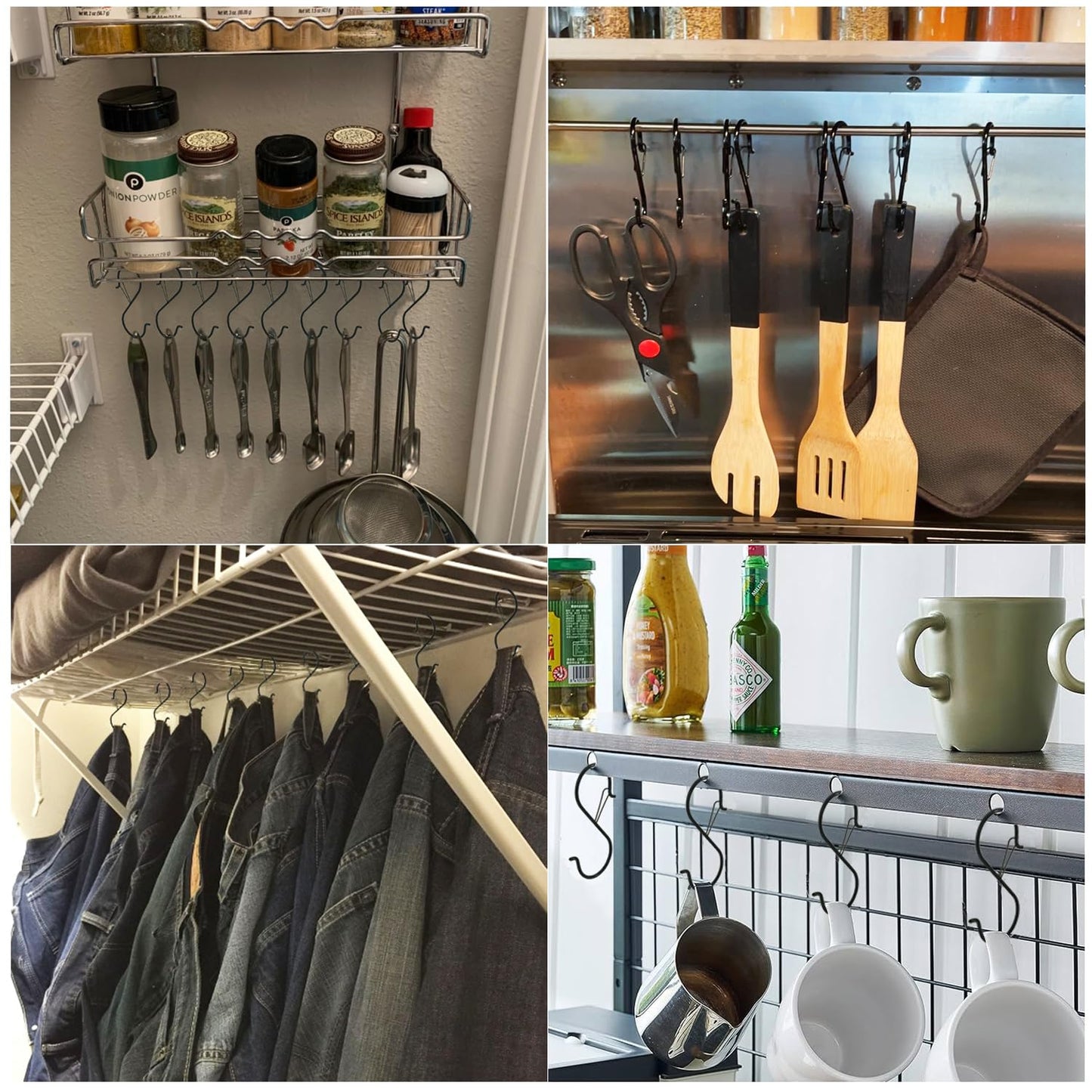 12 Pack Heavy Duty Metal 3.5" S Hooks with Safety Buckle for Hanging Kitchen Utensils/Plants/Pots & Pans/Clothes, Hats