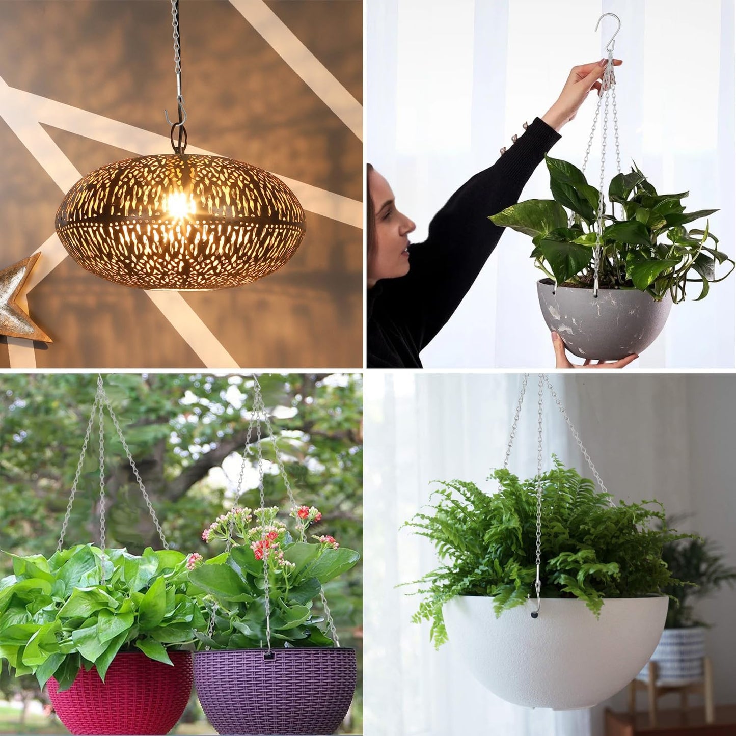 10 Pack SIL Storagehook Silver Hanging Chains with Hooks, Grow Lights Chain adjusable fit bird feeders for outdoors, Plant hanger indoor, Hanging Planter, Wind Chime, Pendant light, Christmas wreath