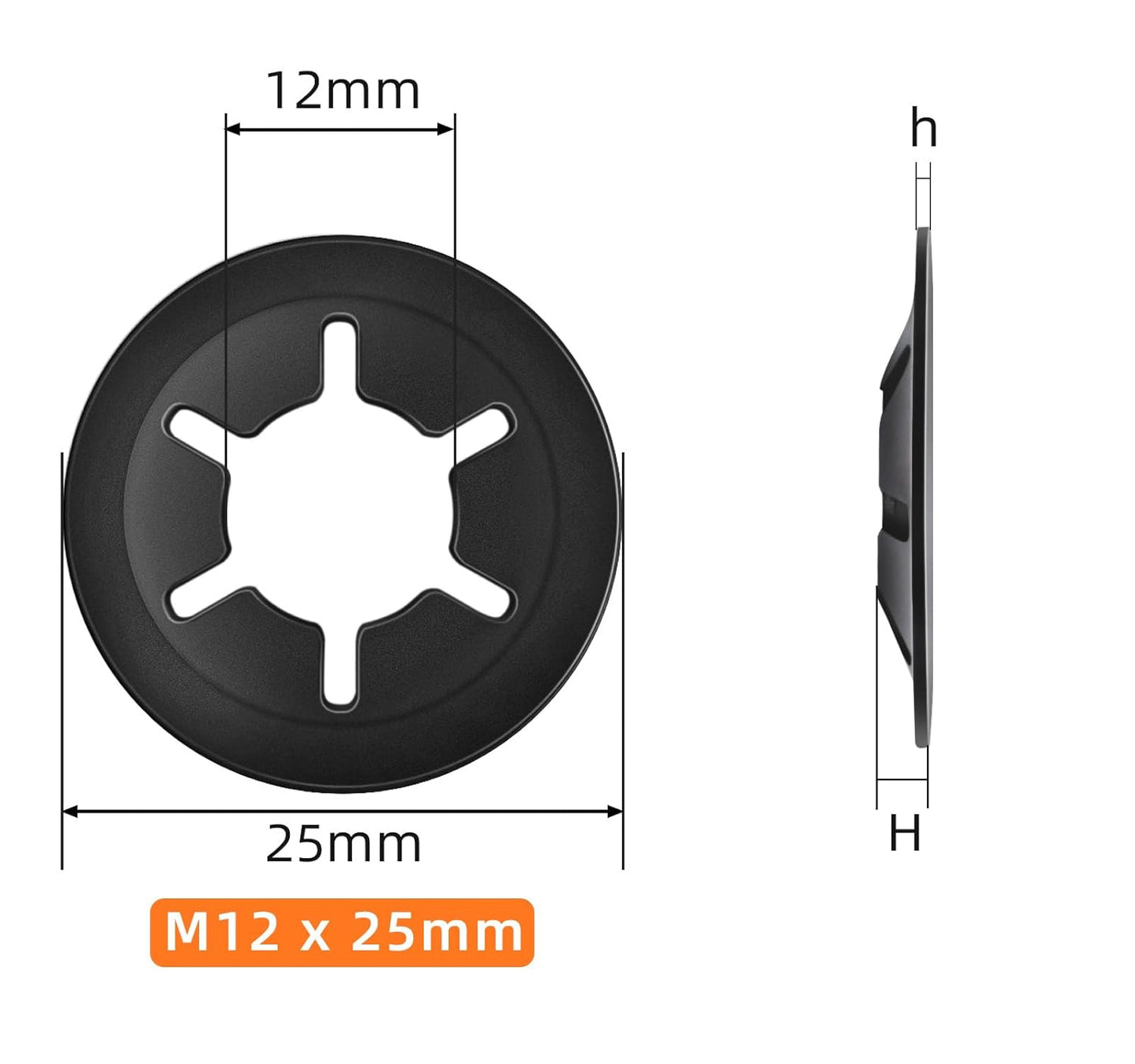 M12 Internal Tooth Star Lock Washers, Quick Speed Locking Washers, Steel Black Finish Push on Locking Washer, Speed Retaining Clips Fasteners, 50 PCS
