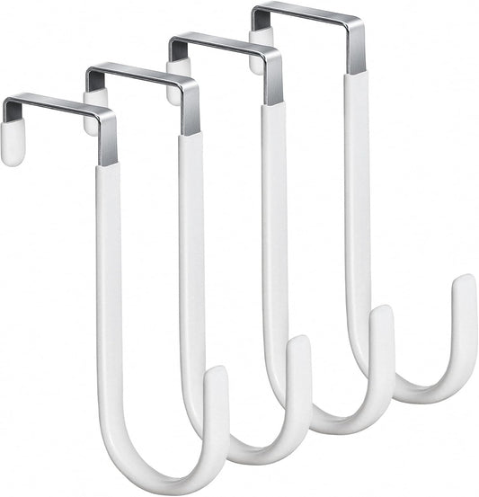 HOOSUN 4 Pack Over The Door Hooks,5 in Hooks for Hanging Heavy Duty Door Hanger,Towel Hanger Hook Holders,Over Door Hangers Hooks Door Hanger Hooks for Hanging Clothes,Towels,Hats,Coats,Bags (White)