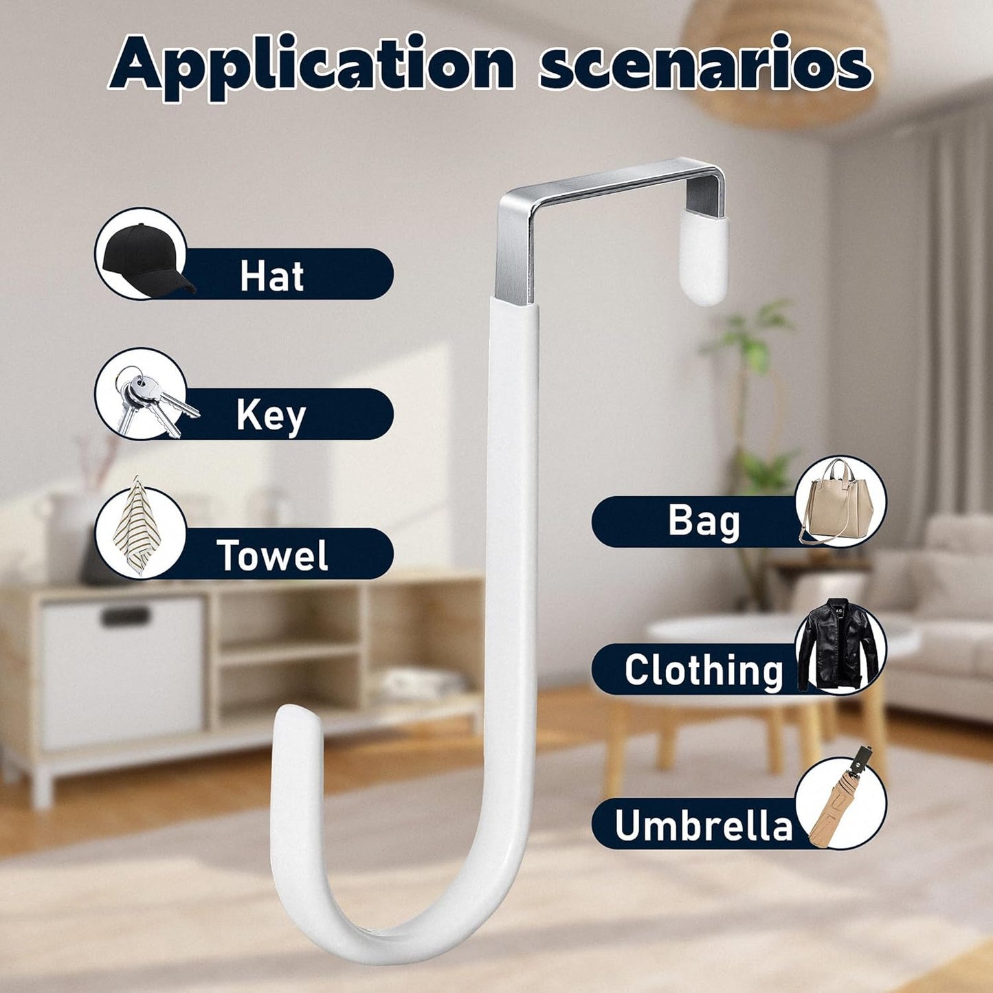 HOOSUN 4 Pack Over The Door Hooks,5 in Hooks for Hanging Heavy Duty Door Hanger,Towel Hanger Hook Holders,Over Door Hangers Hooks Door Hanger Hooks for Hanging Clothes,Towels,Hats,Coats,Bags (White)