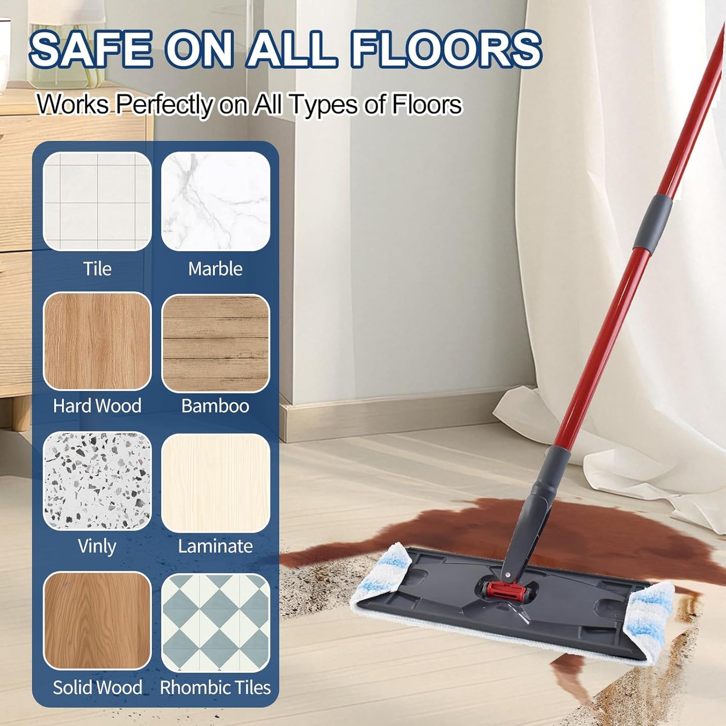 H2prO Mop Pads Replacements Compatible with Flat Mop System, Replace Mop Heads for Mop, Machine Washable Reusable Microfiber Pad Refills for Floor Cleaning (4 Pack)