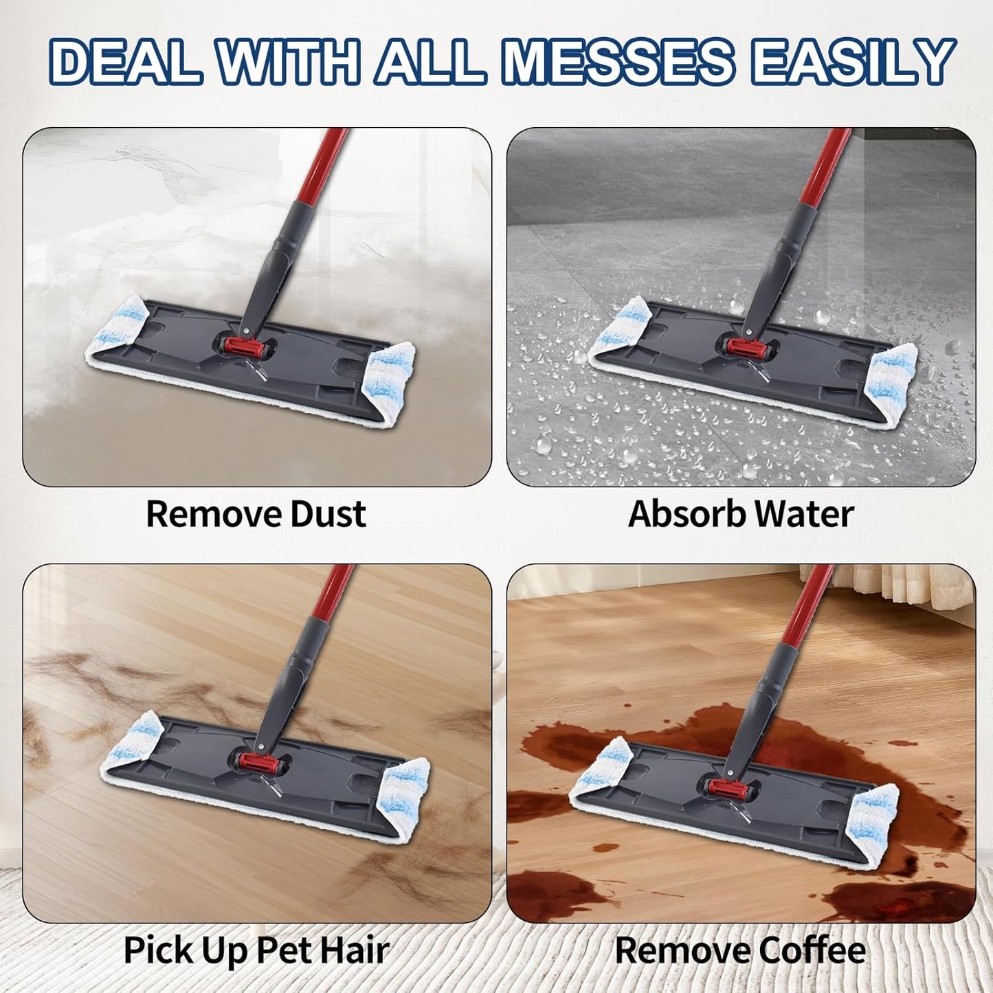 H2prO Mop Pads Replacements Compatible with Flat Mop System, Replace Mop Heads for Mop, Machine Washable Reusable Microfiber Pad Refills for Floor Cleaning (4 Pack)