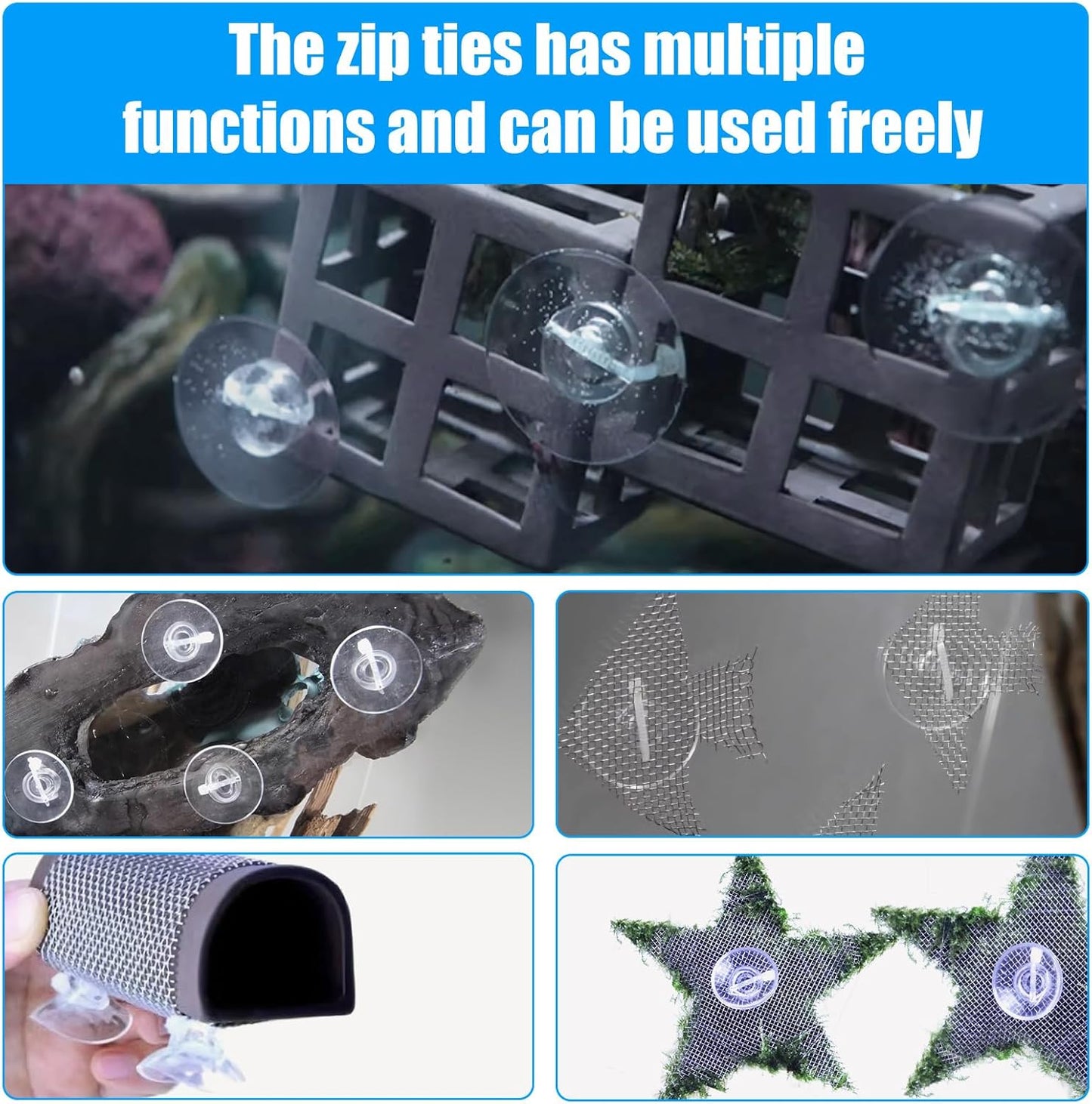 20 Pack Suction Cups with 40 Zip Ties for Aquarium Fish Tank Decoration Moss Shrimp Nest
