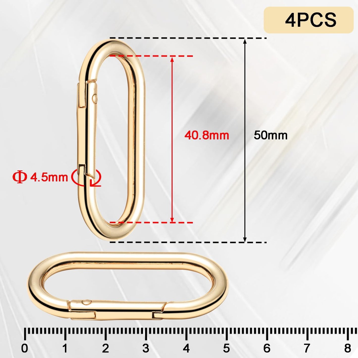 4pcs 2" Oval Spring Keyrings, Large Keychain Carabiner Clips, Spring O Rings Buckles for Purse Clip, Bag Strap Clasp, Backpack Charms, Dog Tag, Car Keyring Accessories (Light Gold)