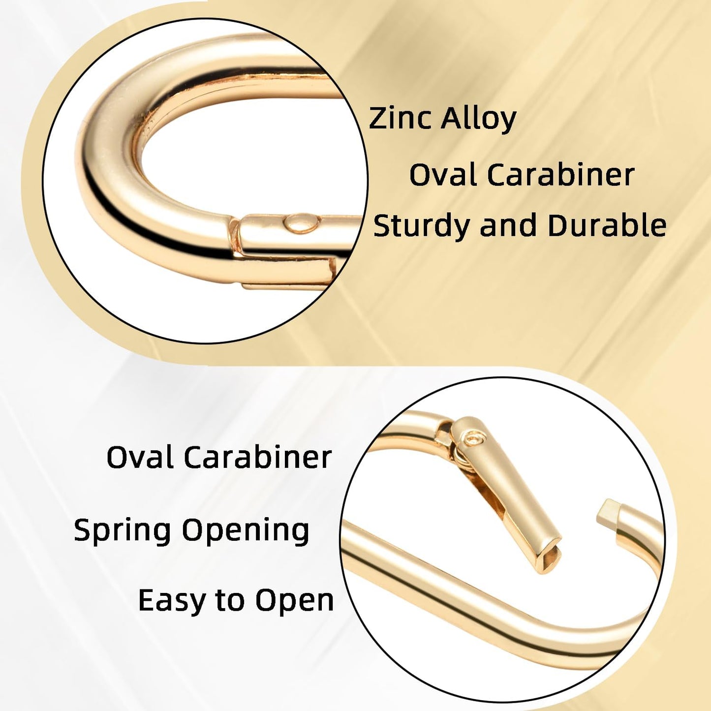 4pcs 2" Oval Spring Keyrings, Large Keychain Carabiner Clips, Spring O Rings Buckles for Purse Clip, Bag Strap Clasp, Backpack Charms, Dog Tag, Car Keyring Accessories (Light Gold)