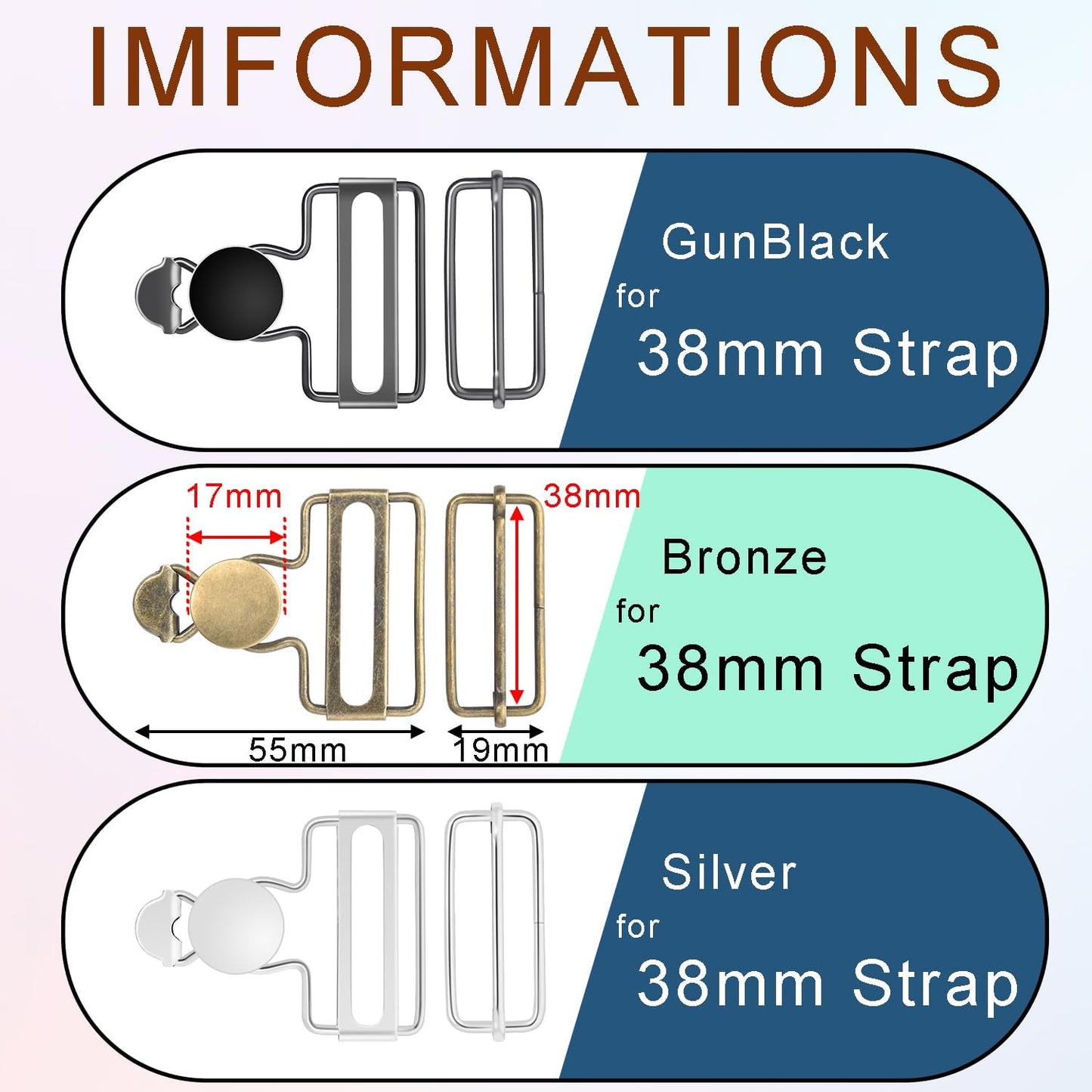 CooBigo 6 Sets Metal Overalls Buckles, 1-1/2" Overall Replacement Clasp Clips with Adjustable Tri Glide Slide Buckle and Buttons for Jeans Suspender, Bib Pants DIY Sewing Accessories (Bronze)