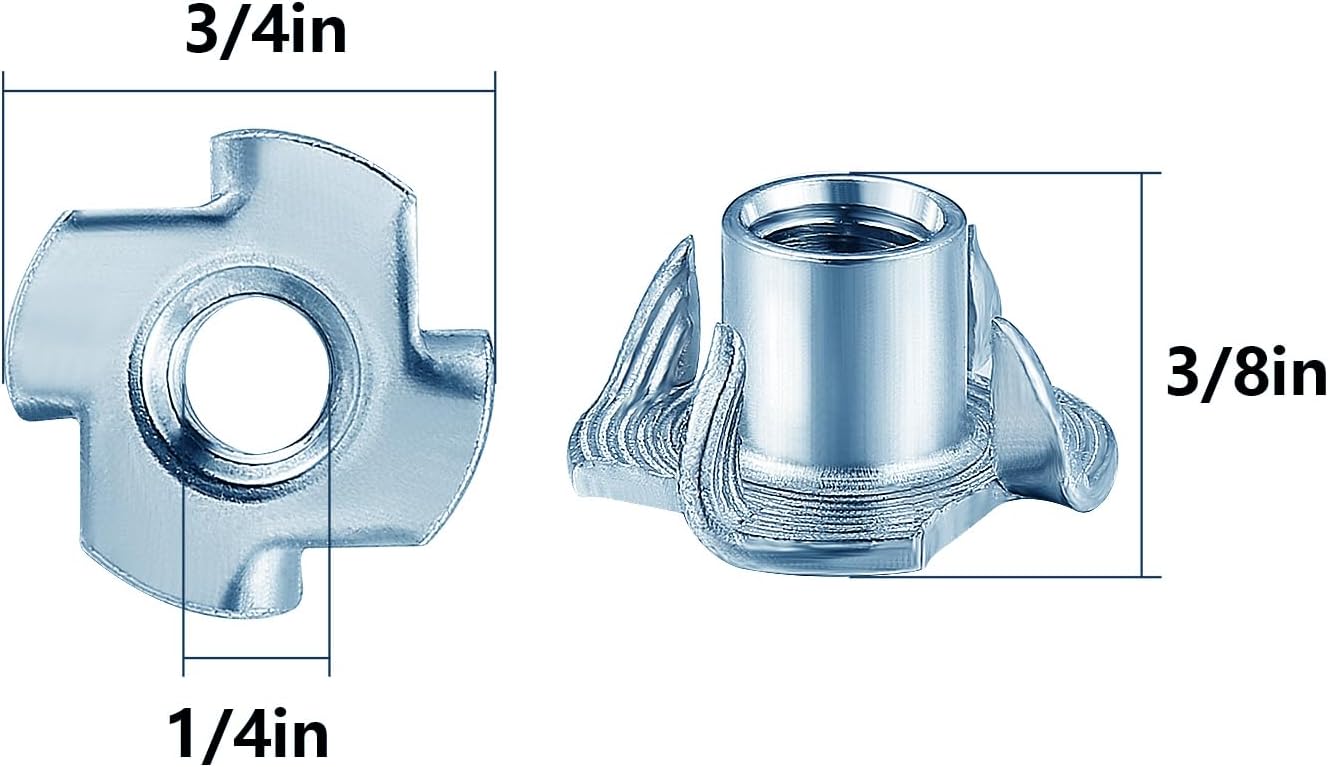 T-Nuts 1/4 * 20 (100 pcs), zinc Plated Steel, for Wood, Climbing Holds and cabinets