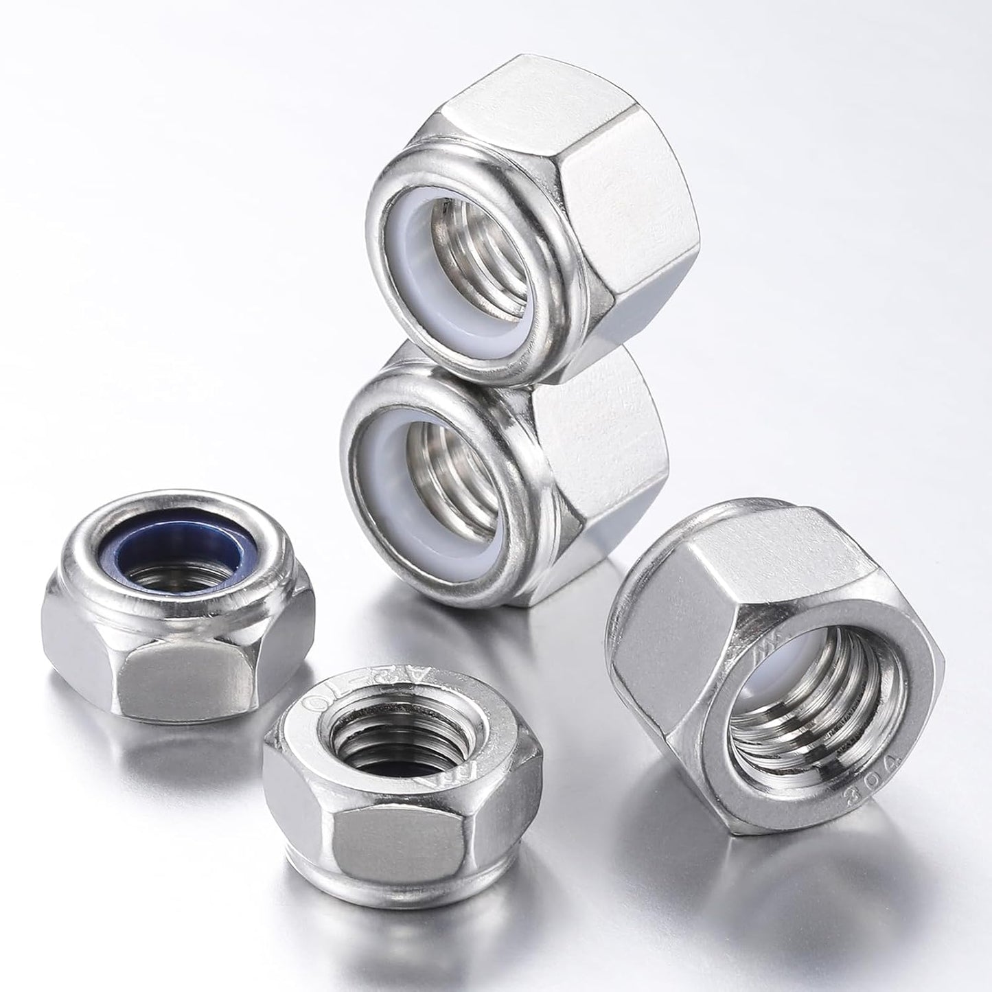 (50pcs) M8 Self Clinching Nuts 304 Stainless Steel Self-Lock Nylon Inserted Hex Lock Nuts