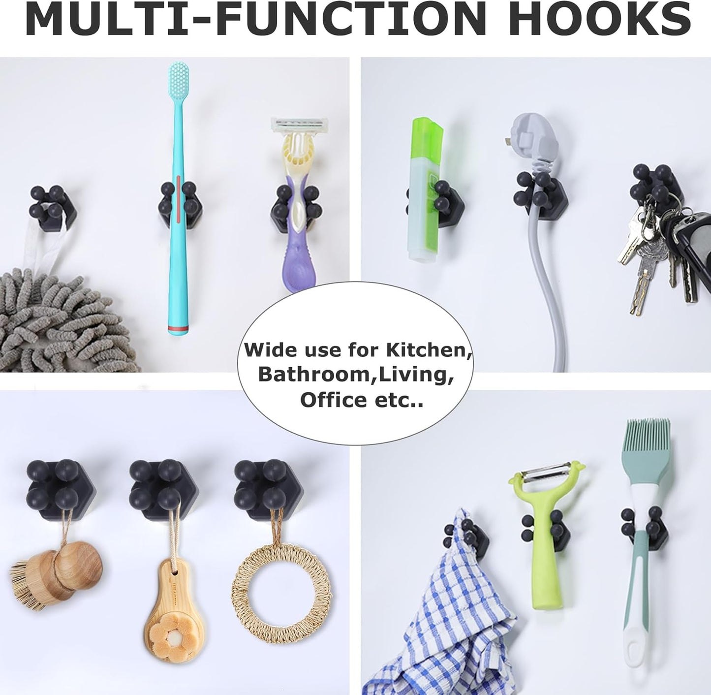 Silicone Toothbrh Holders for Bathroom - Adhesive Shower Toothbrh Holder Wall Mounted, Multi-Function Hook Waterproof Razor Holder Single Hook, Utility Plug Holder for Kitchen Living Room Office
